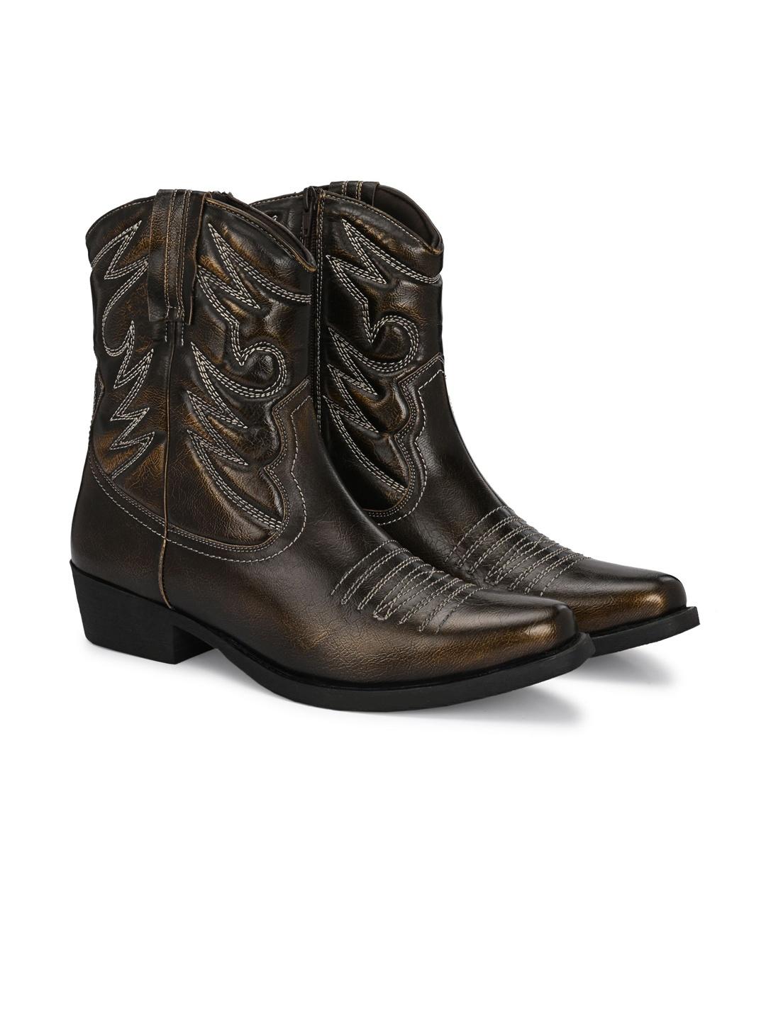 Delize Men Embellished Pointed Toe Zip Biker Boots
