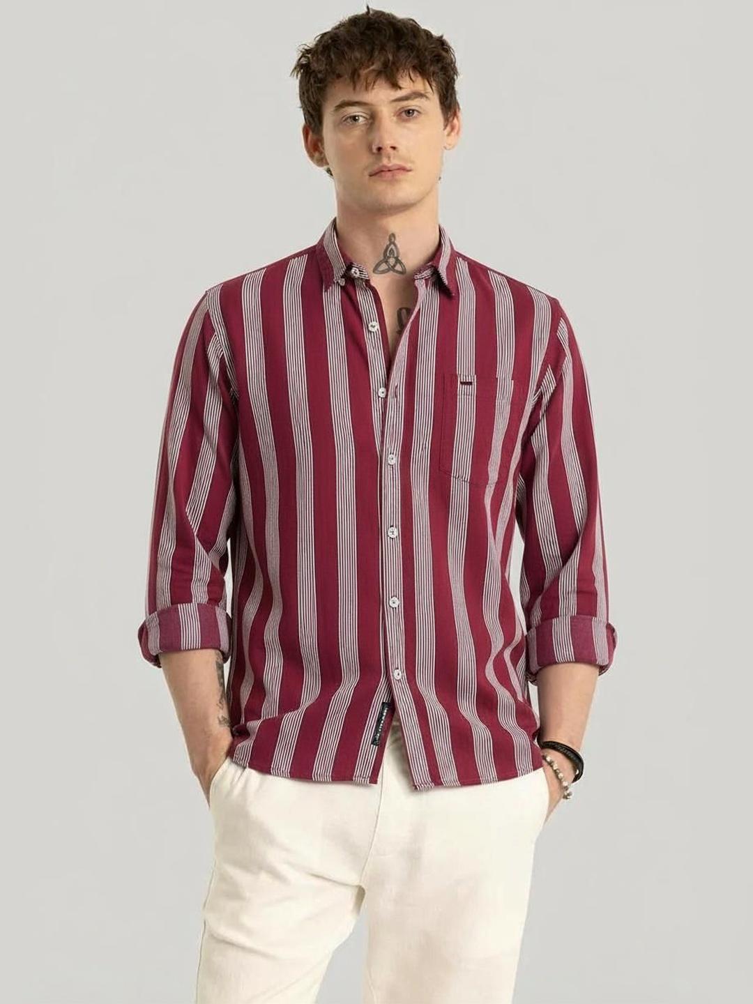 SZN Men Slim Fit Striped Casual Shirt - Image 1