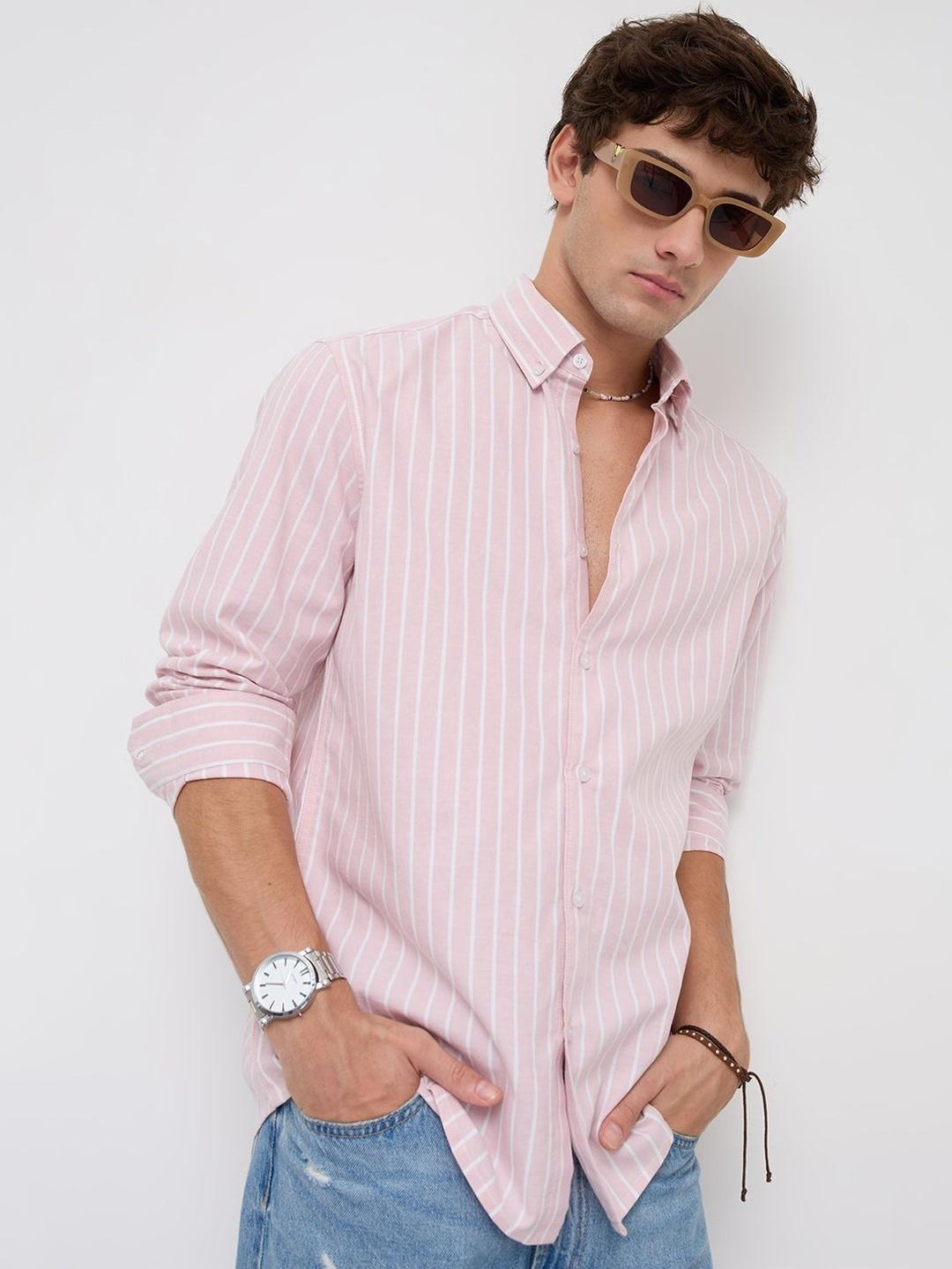 VASTRADO Pink Candy Striped Oxford Shirt - Image 1