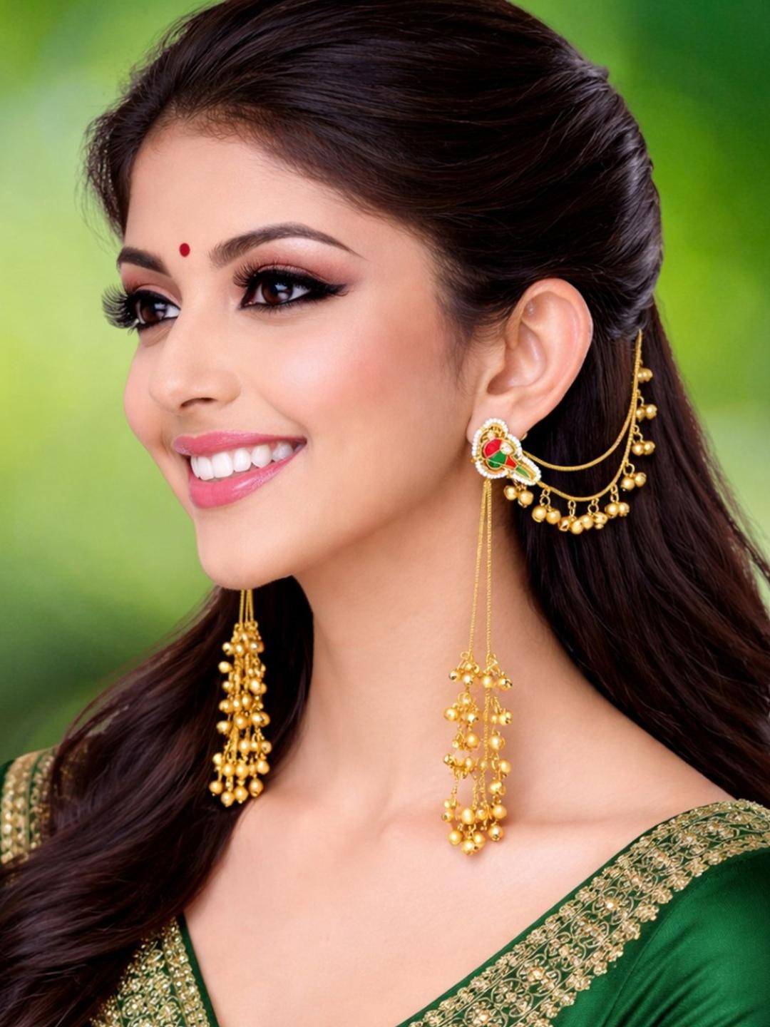 Buy OOMPH Long Kashmiri Ghungroo Drop Earrings with Hair Kaan