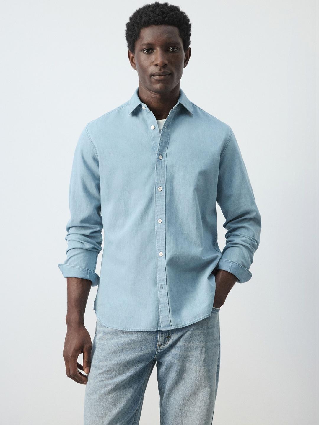 MANGO MAN Cutaway Collar Casual Shirt