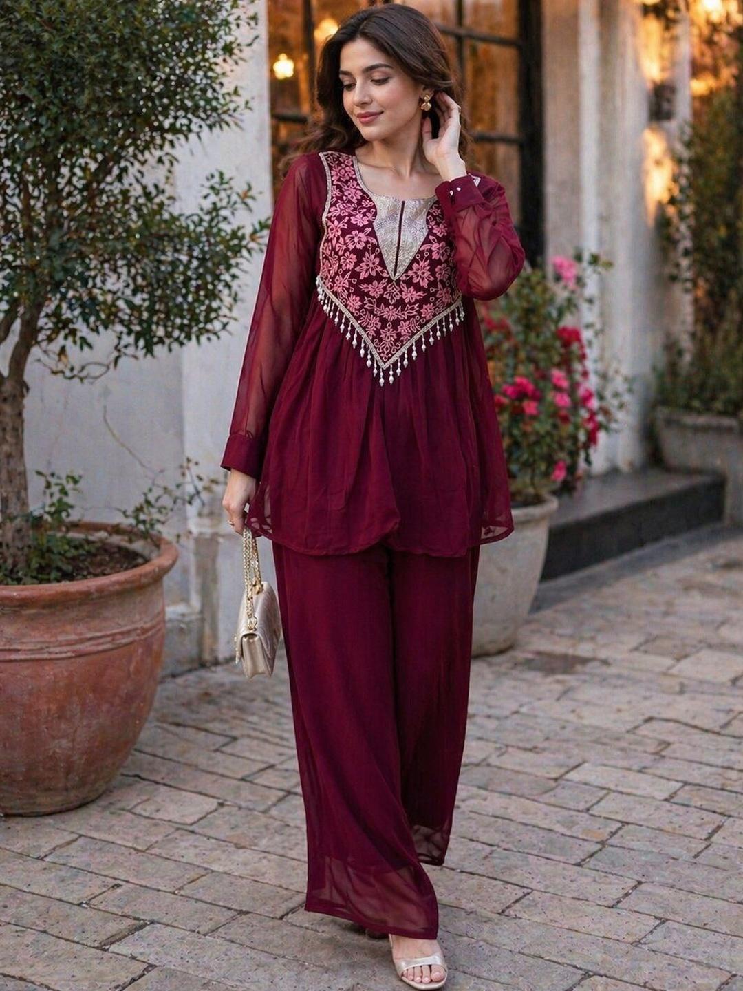 PRIMESKY Women Ethnic Motifs Embroidered Tiered Thread Work Silk