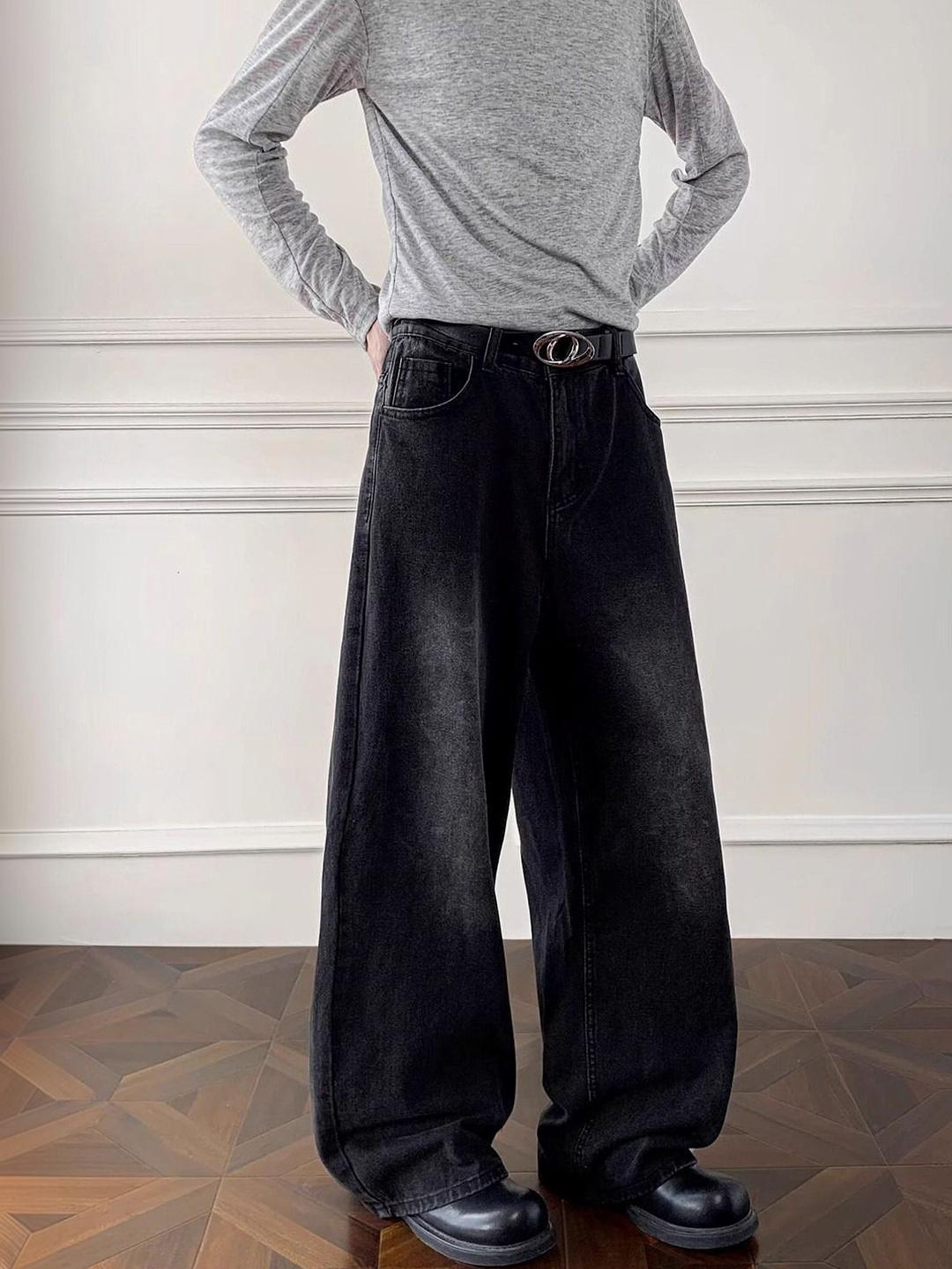 ZYVRA Men Wide Leg Low-Rise Dark Jeans