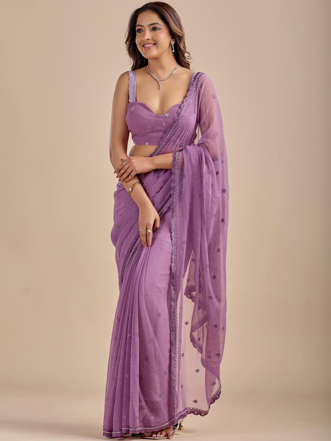 KIYAA FASHION Embellished Sequinned Chiffon Saree - Image 1