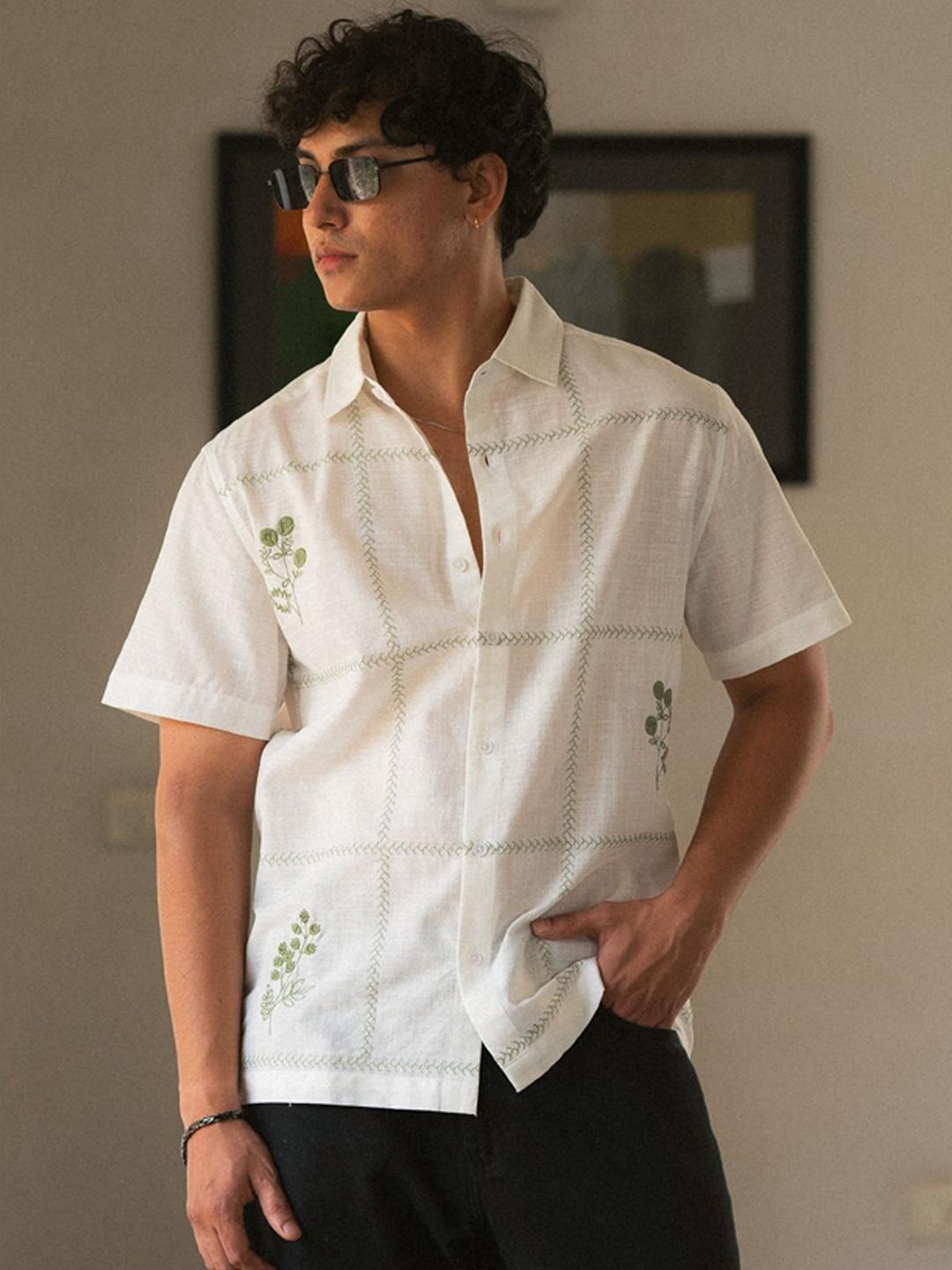 Powerlook Men Floral Spread Collar Long Sleeve Shirt - Image 1