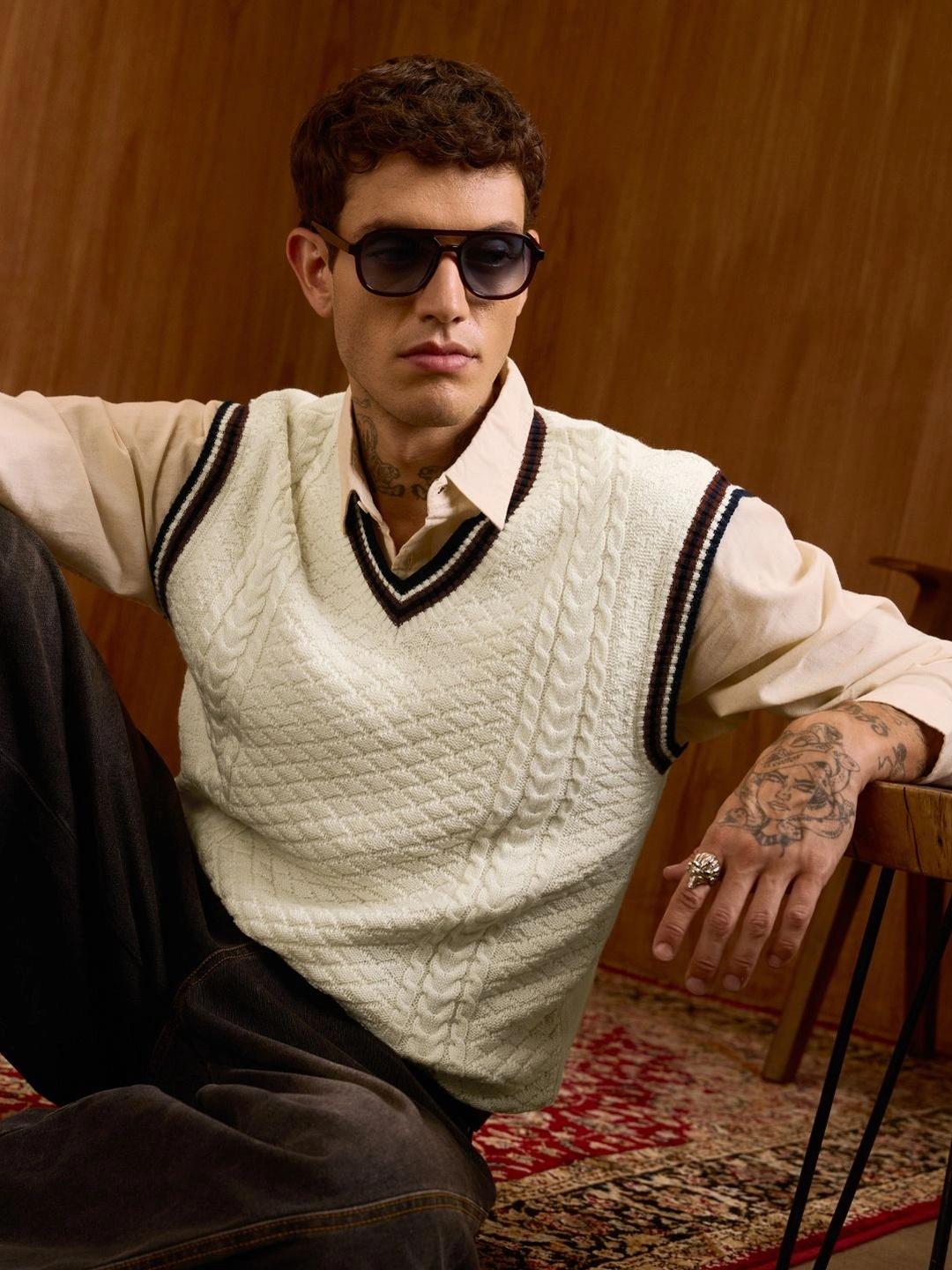 The Souled Store Men Cable Knit Sweater Vest - Image 1
