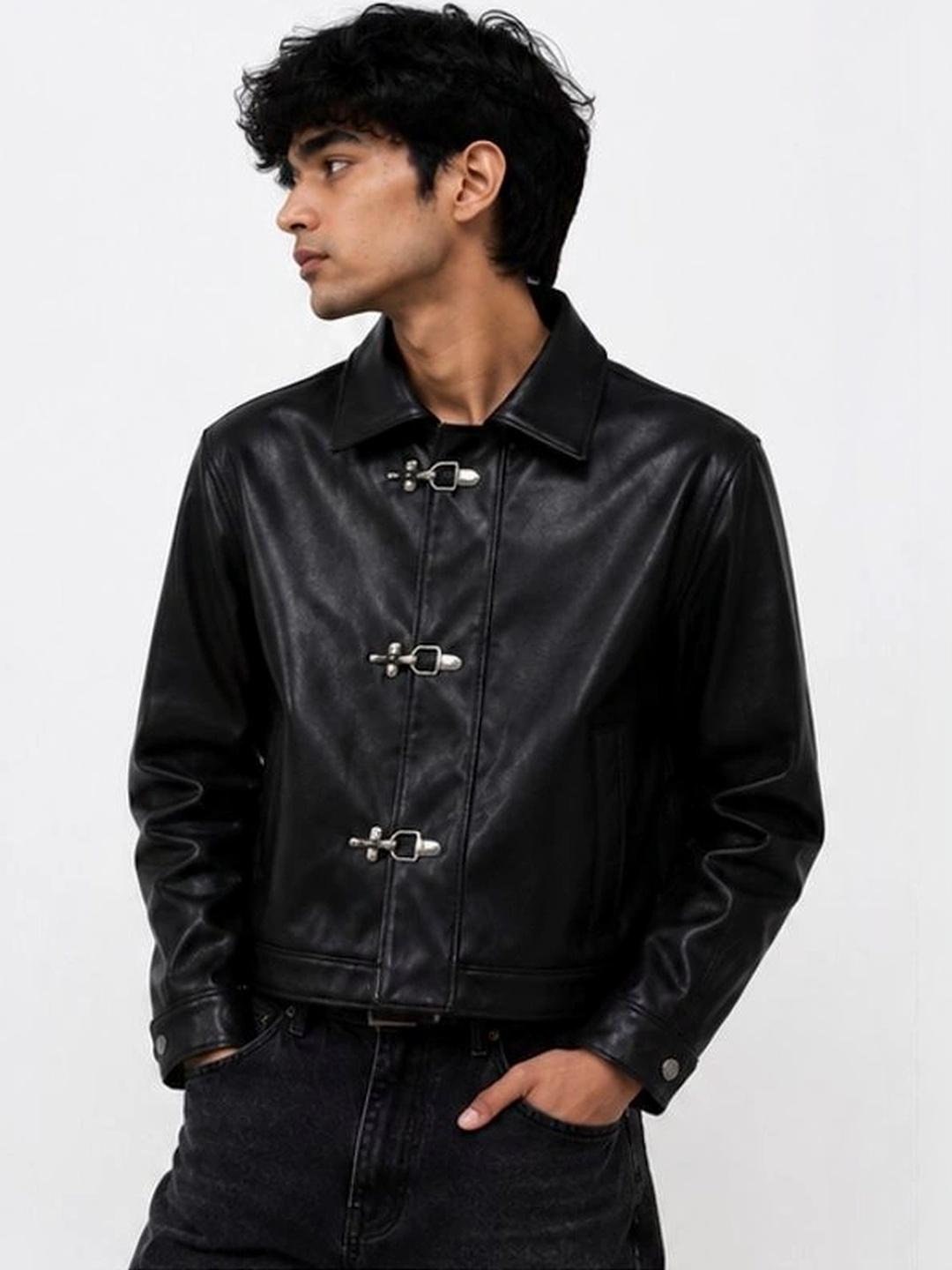 URBAN SKULL Unisex Black Leather Jacket - Image 1