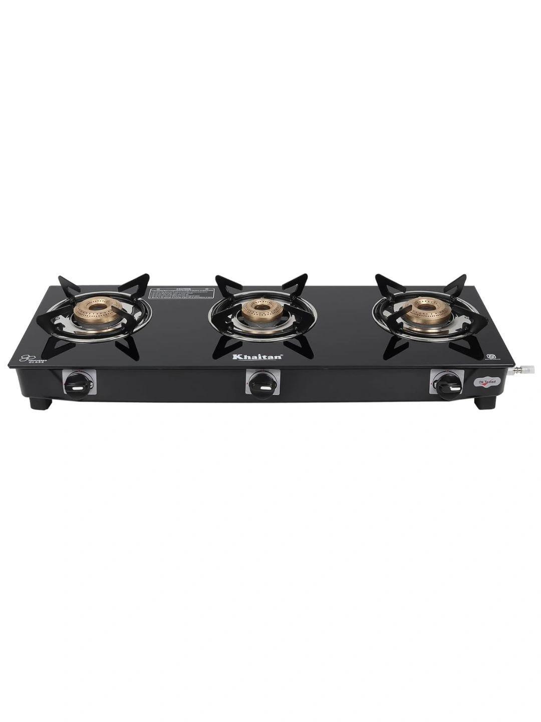 Khaitan Black Glass 3 Burner LPG Gas Stove - Image 1