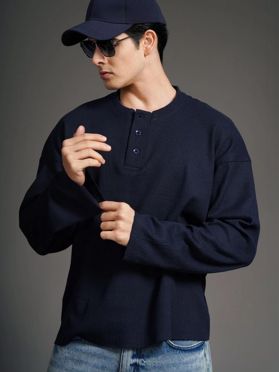 PAUL STREET Men Henley Neck Boxy T-shirt - Image 1