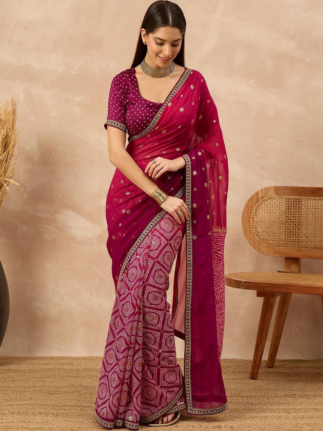 Subhash Bandhani Zari Pure Chiffon Saree - Image 1