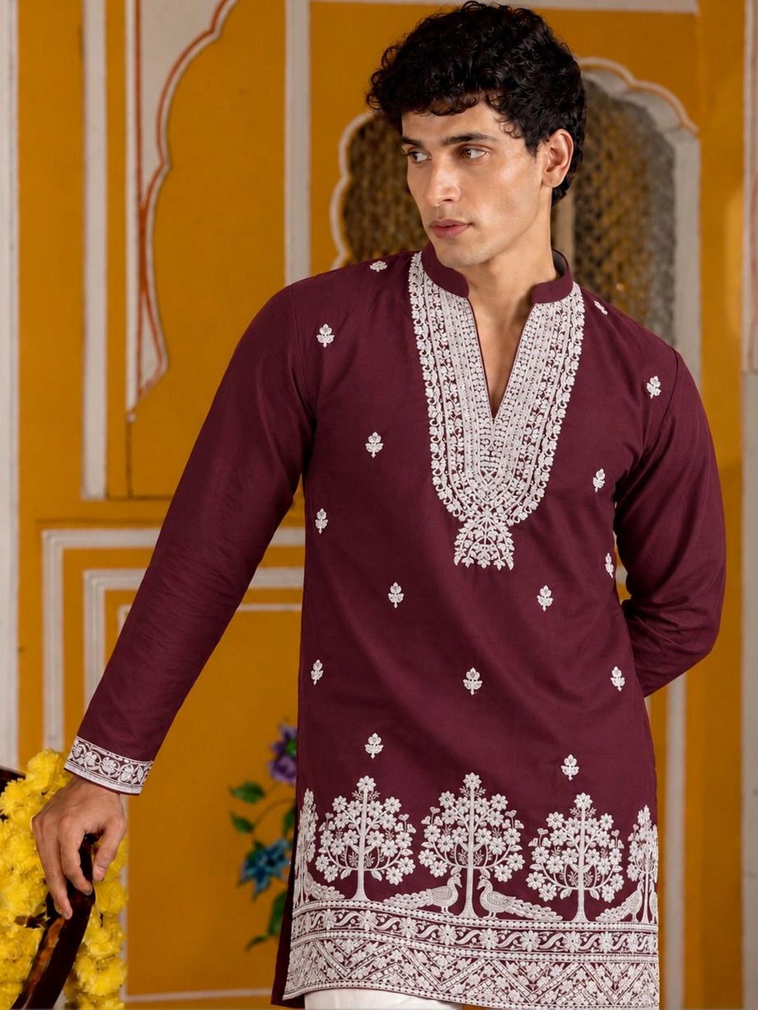 House of Pataudi Men Ethnic Motifs Embroidered Thread Work Kurta - Image 1