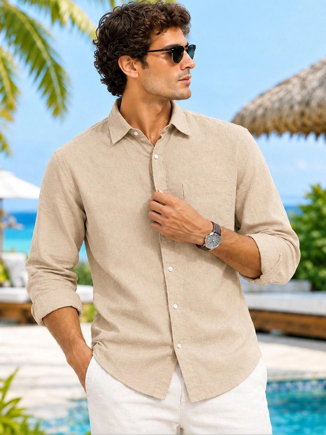HERE&NOW Linen Blend Beige Shirt - Image 1