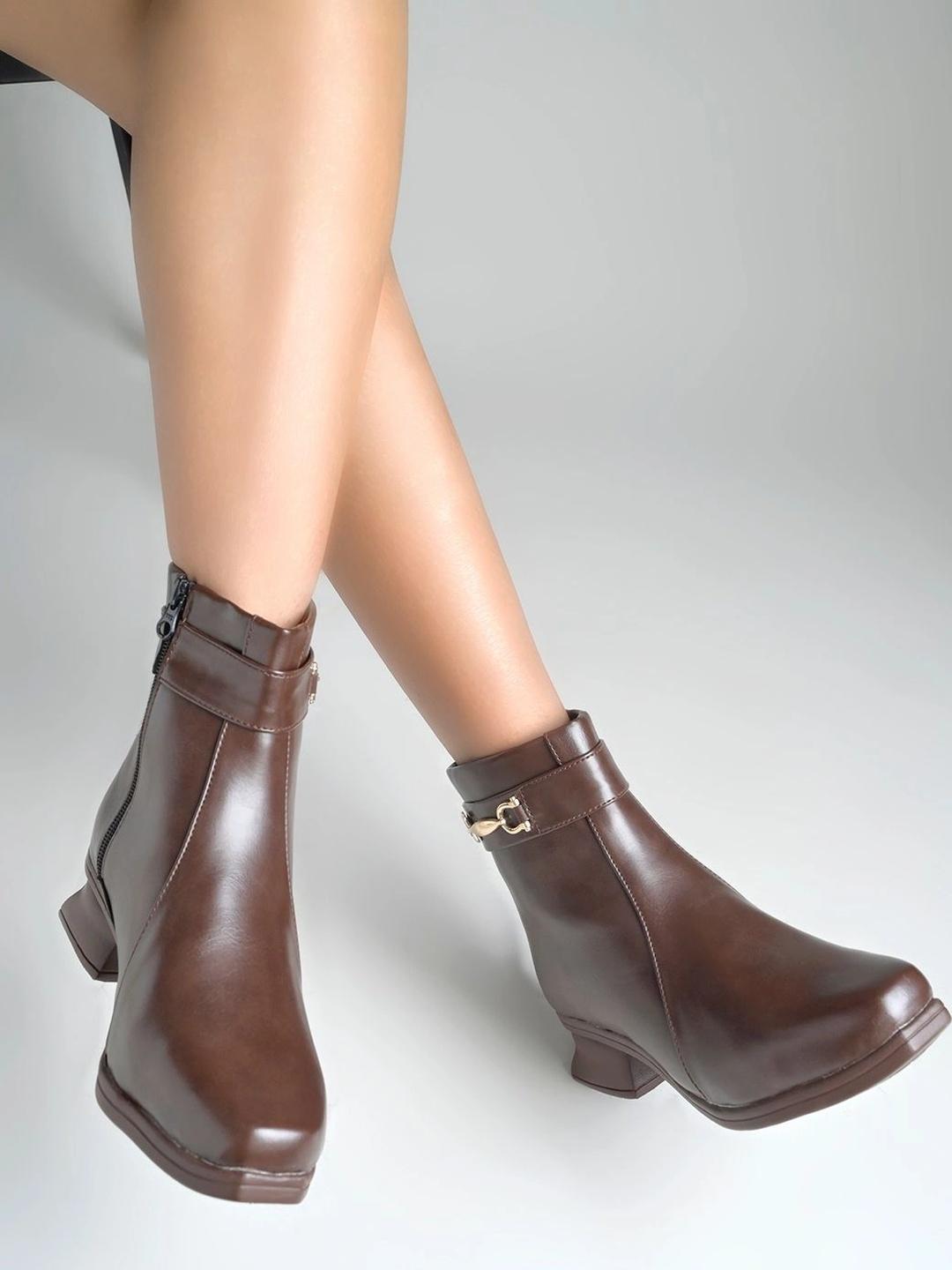 Shoetopia Women Square Toe Zip Regular Boots - Image 1