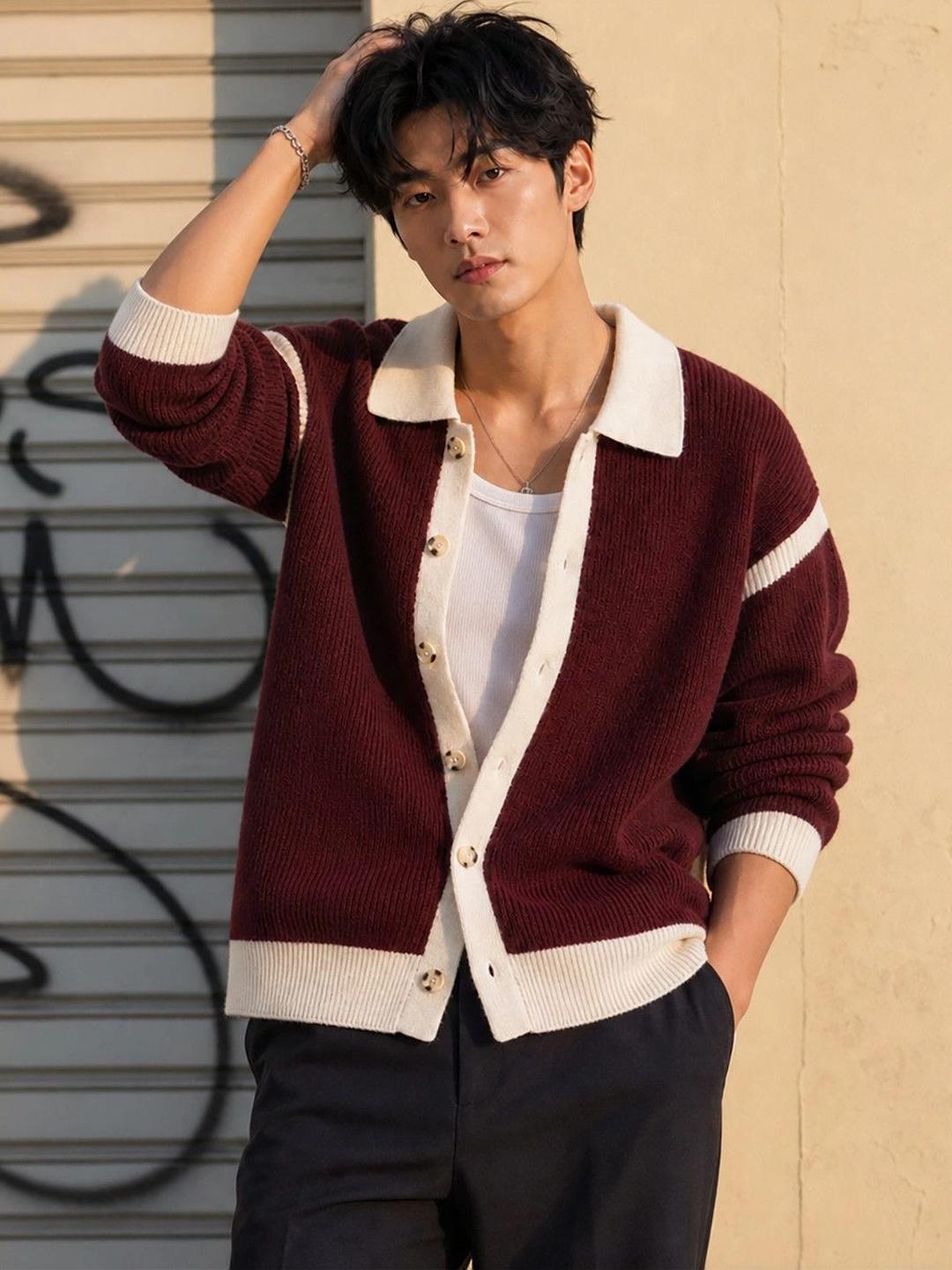 Suo Men Colourblocked Cardigan - Image 1