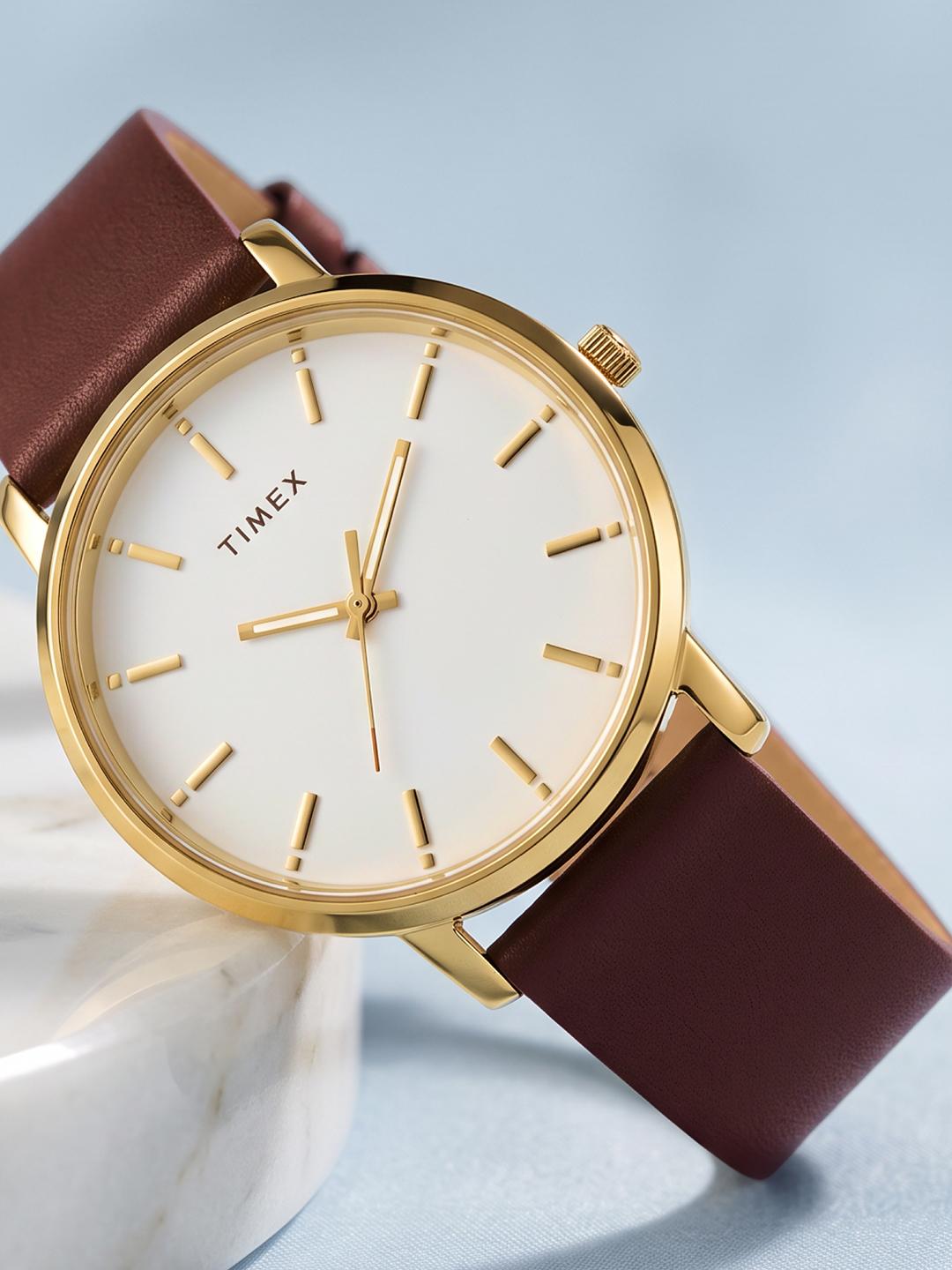 Timex Men Brass Dial Leather Strap Watch TW0TG8019 - Image 1