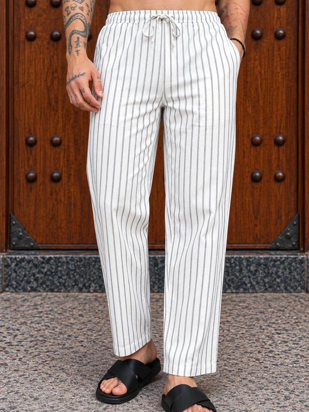 FABMADE Men Striped Easy Wash Trousers - Image 1