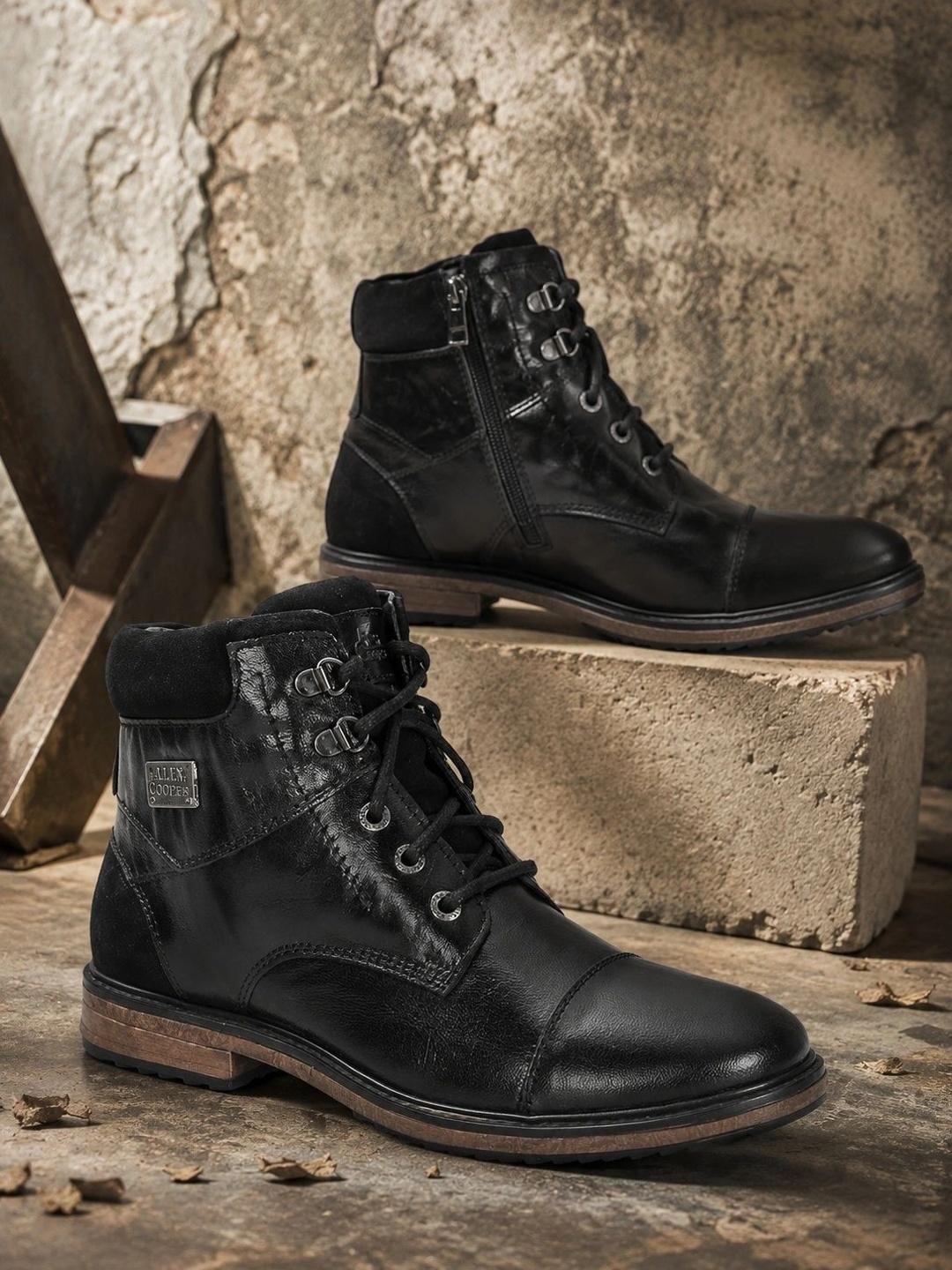 Allen Cooper Men Leather Casual Block-Heeled Boots - Image 1