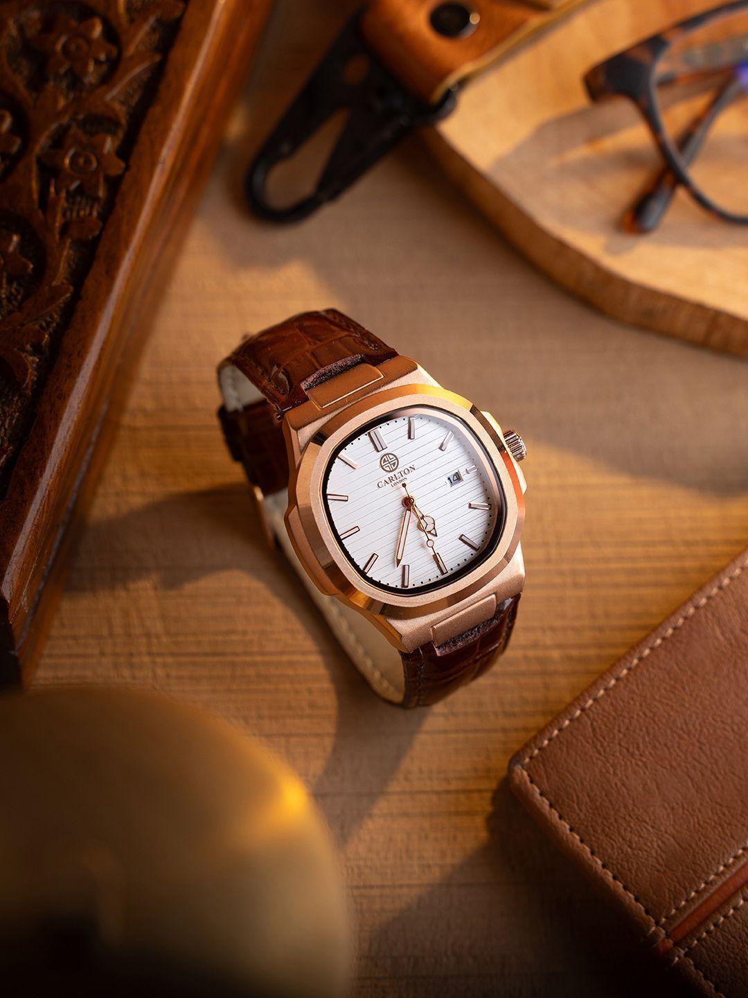 Carlton London Men Dial & Leather Bracelet Watch CLLRGNM - Image 1
