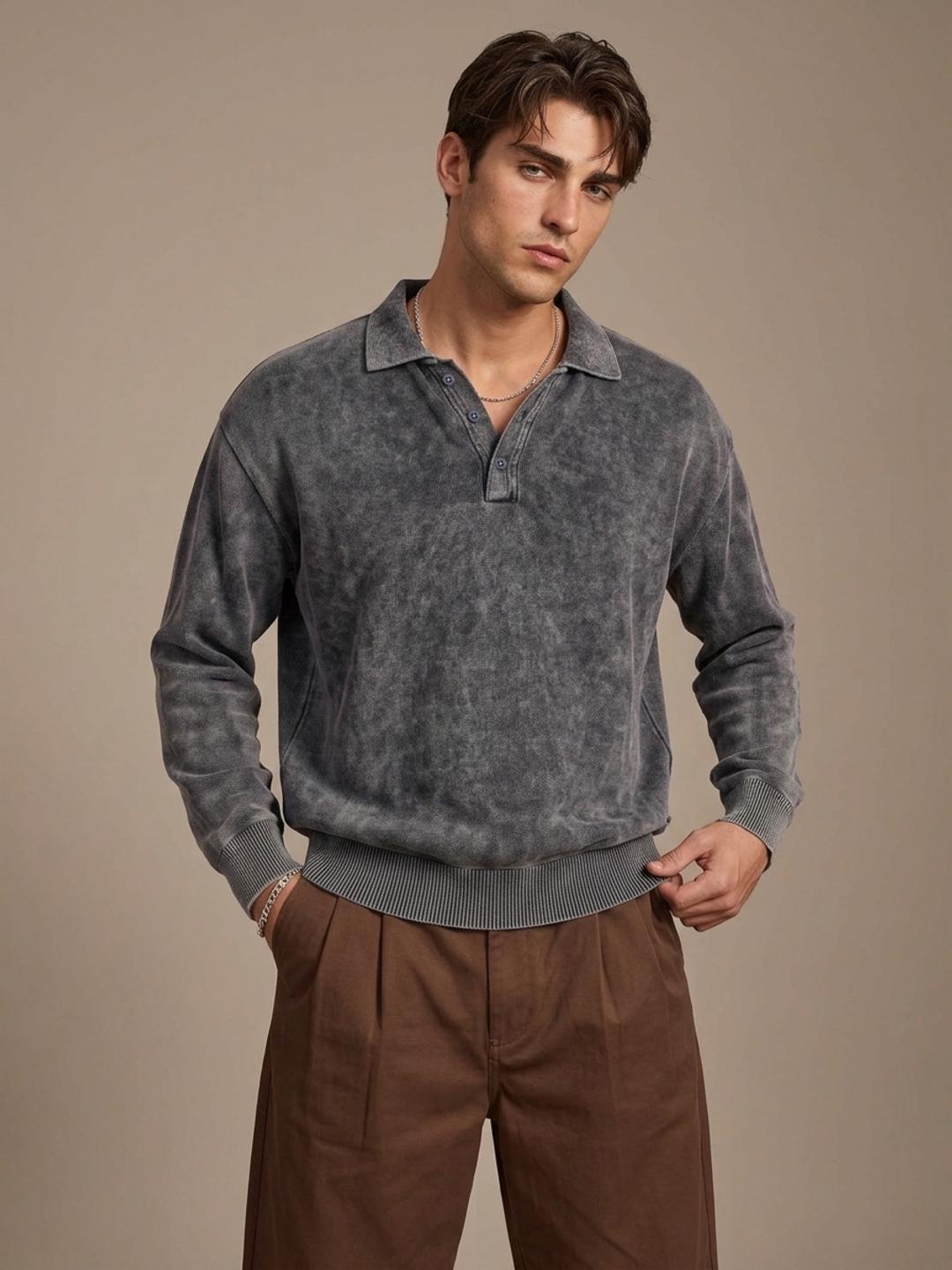glitchez Relaxed Fit Acid Washed Pullover Sweaters - Image 1
