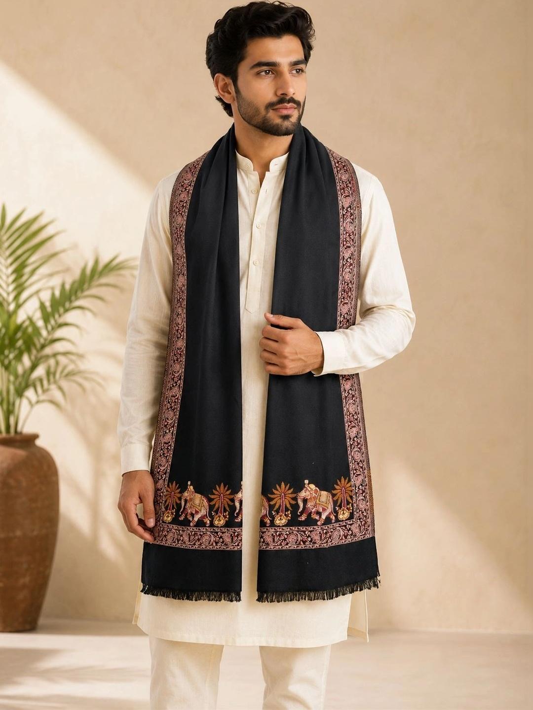Sangria Men Ethnic Animal Woven Kashmiri Pashmina Shawl - Image 1