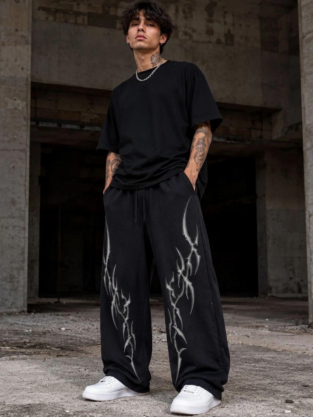 THE S FASHION Men Baggy Abstract Training Track Pants - Image 1