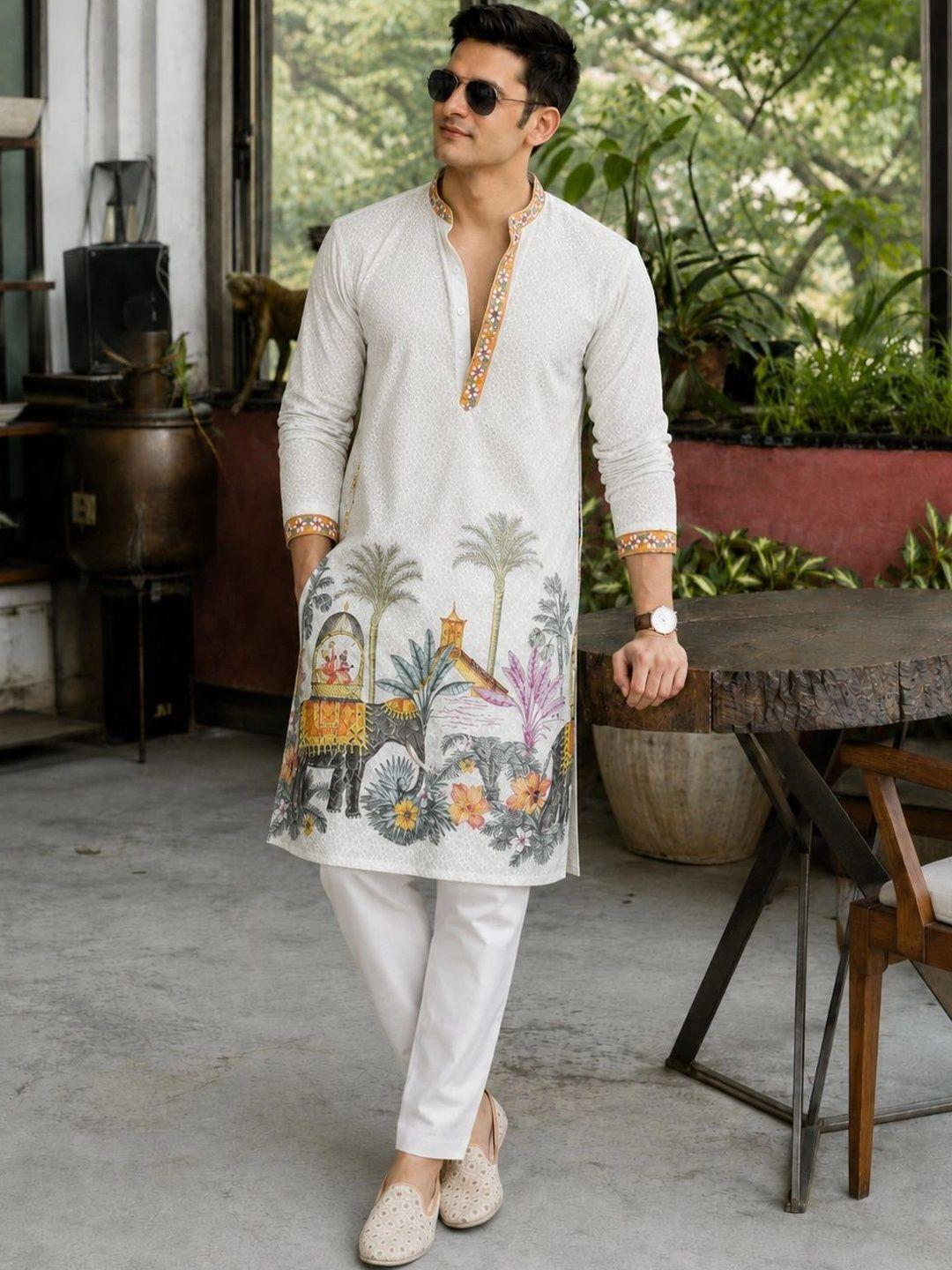 Anouk Men Ethnic Motifs Embroidered Thread Work Indie Prints Kurta - Image 1