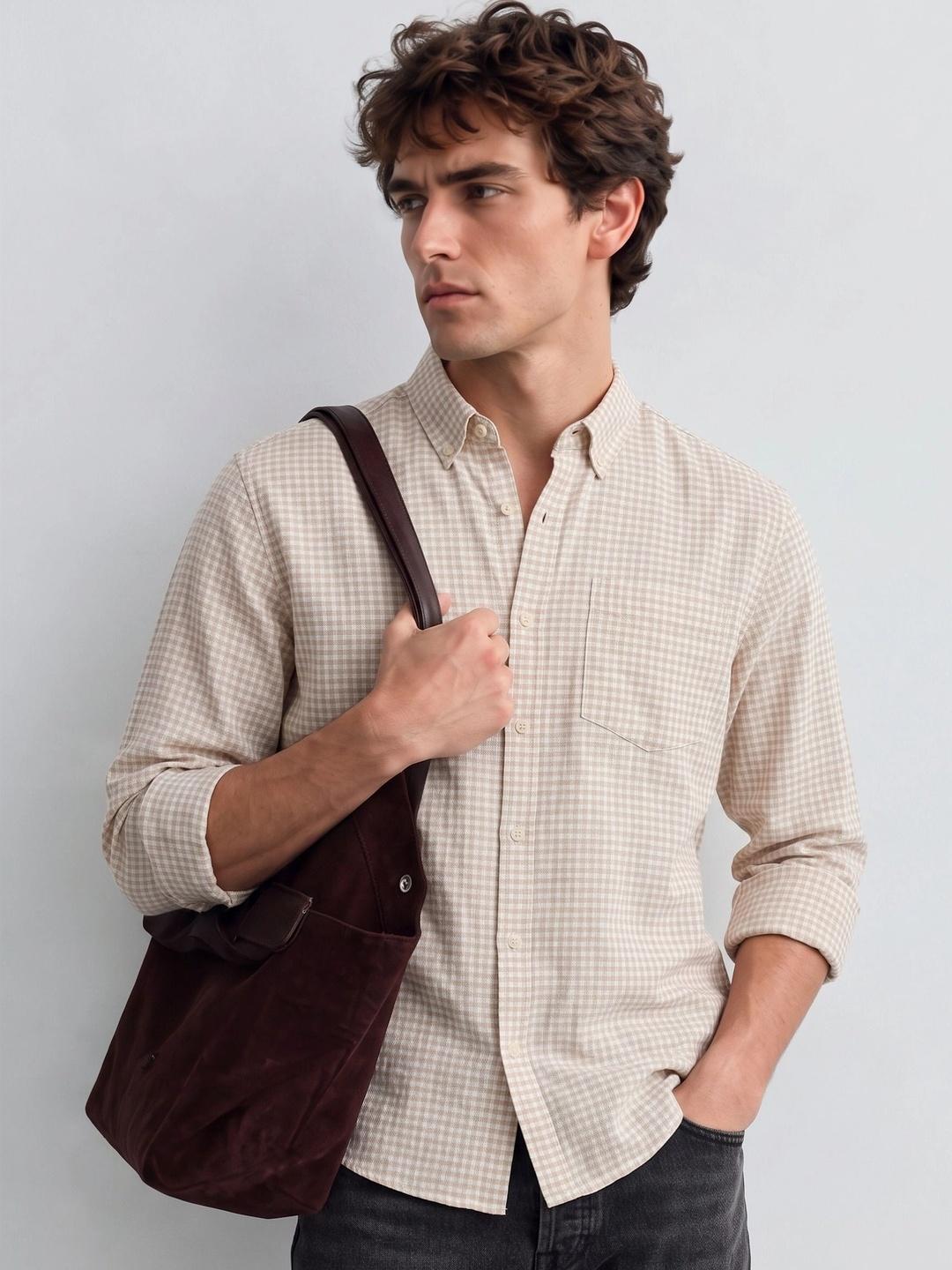 HERE&NOW Men Micro Checks Casual Shirt - Image 1