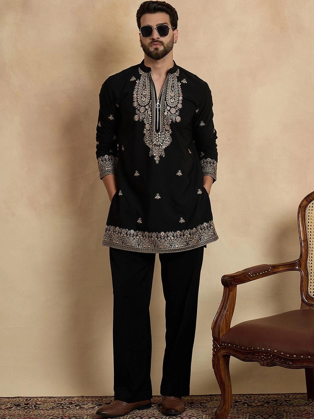 House of Pataudi Men Embroidered Thread Work Kurta - Image 1