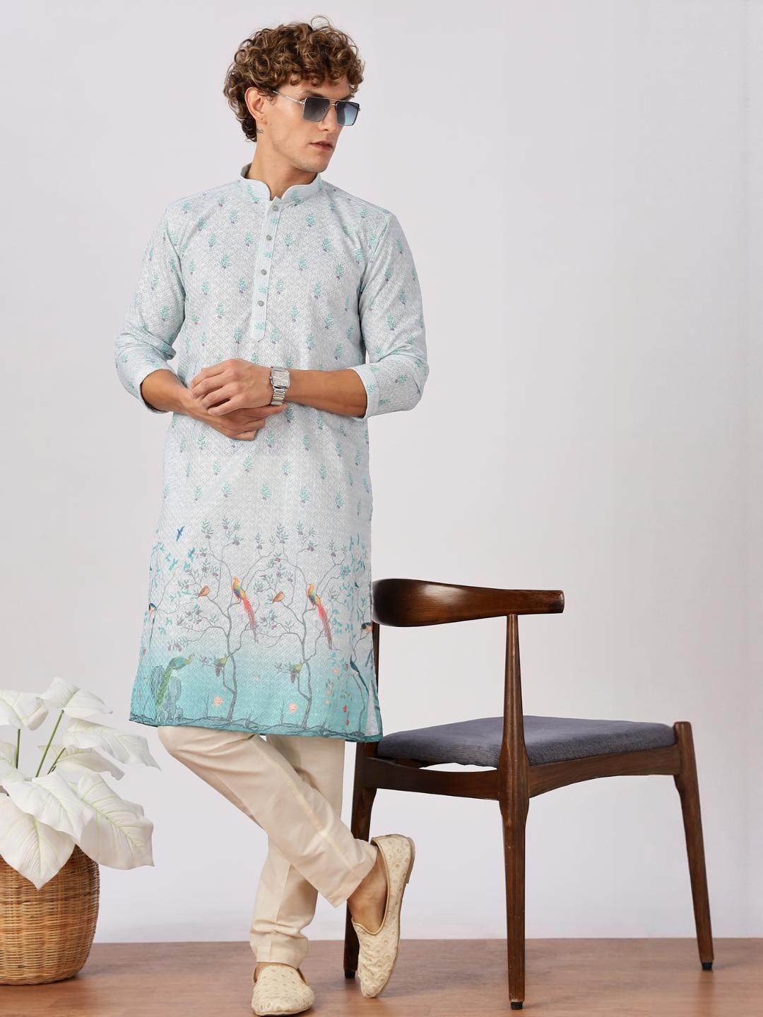 Anouk Men Ethnic Motifs Embroidered Thread Work Mandarin Collar - Image 1