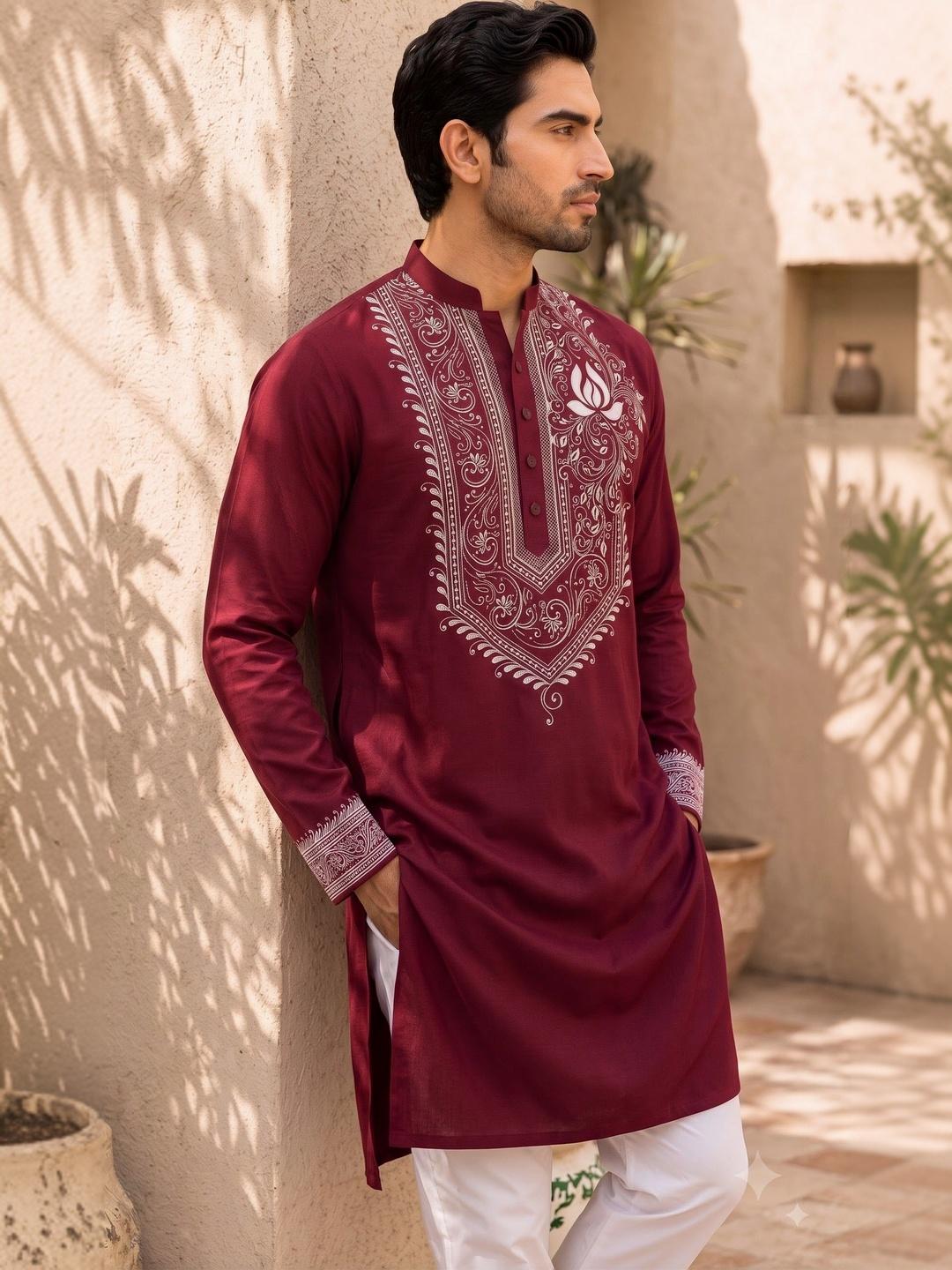 Divra Clothing Men Embroidered Thread Work Kurta - Image 1