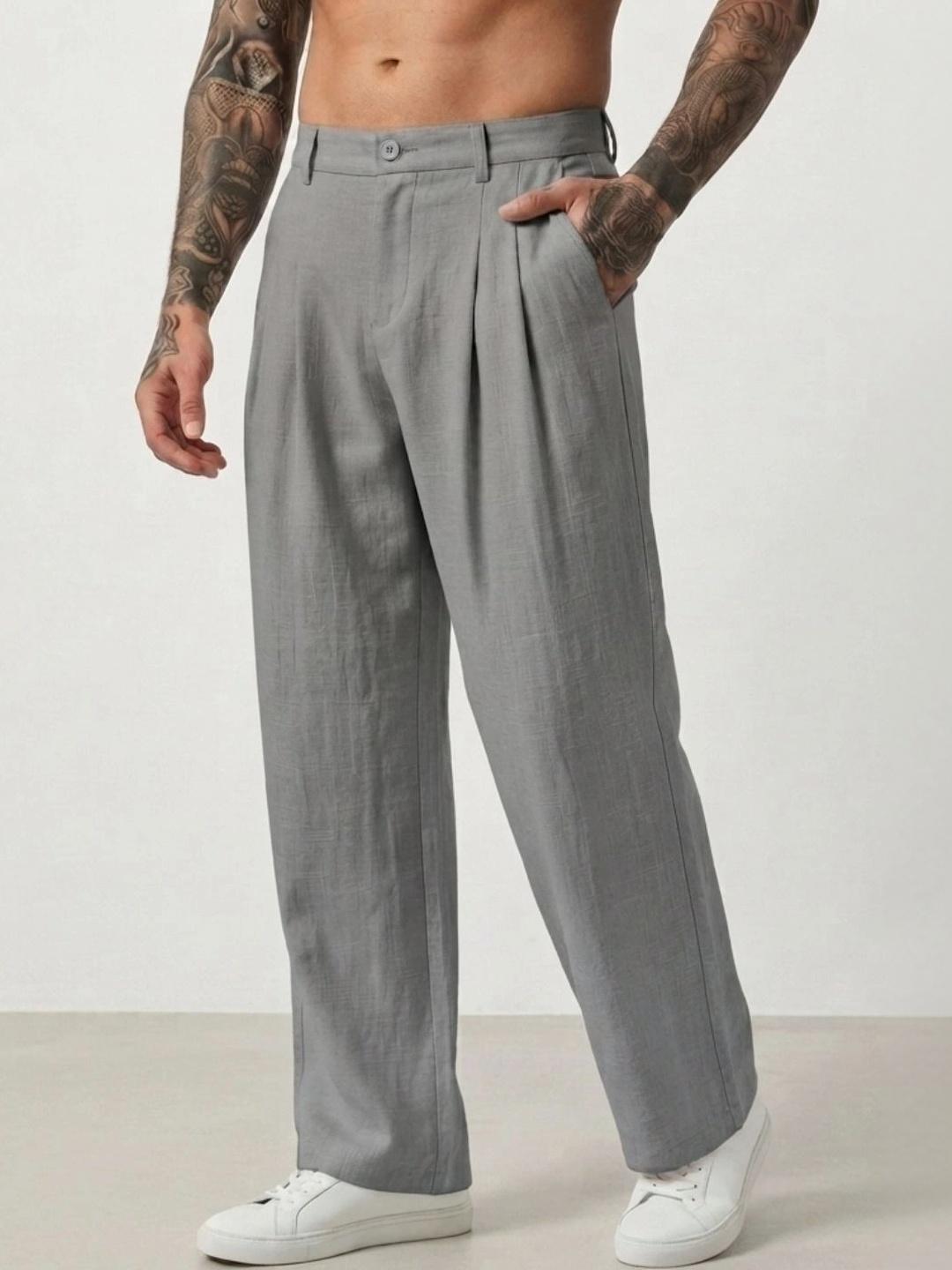 VOGAAN Men Textured Relaxed Straight Fit Trousers - Image 1