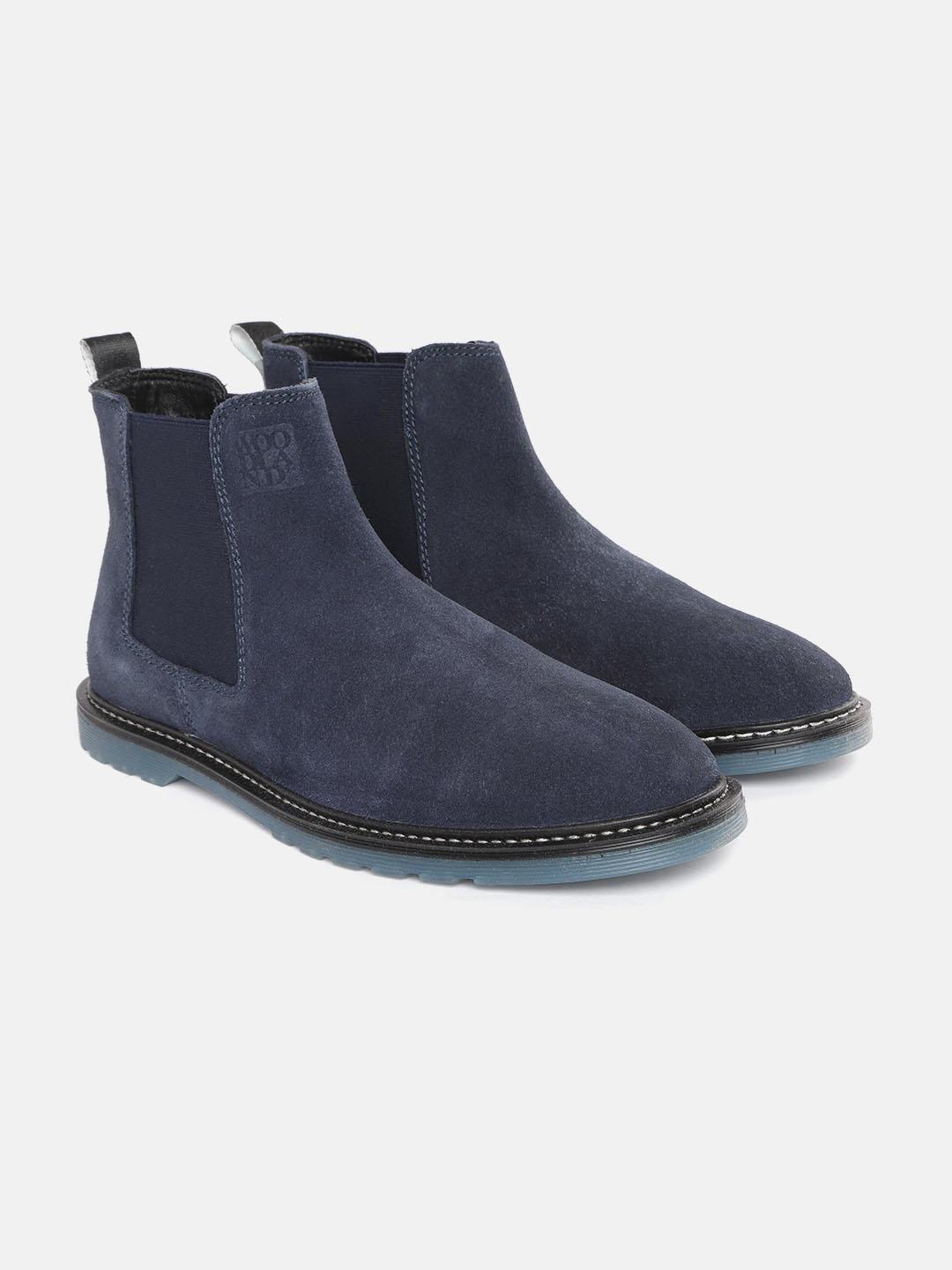 Buy Woodland Men Navy Blue Solid Mid-Top Chelsea Boots Boots for