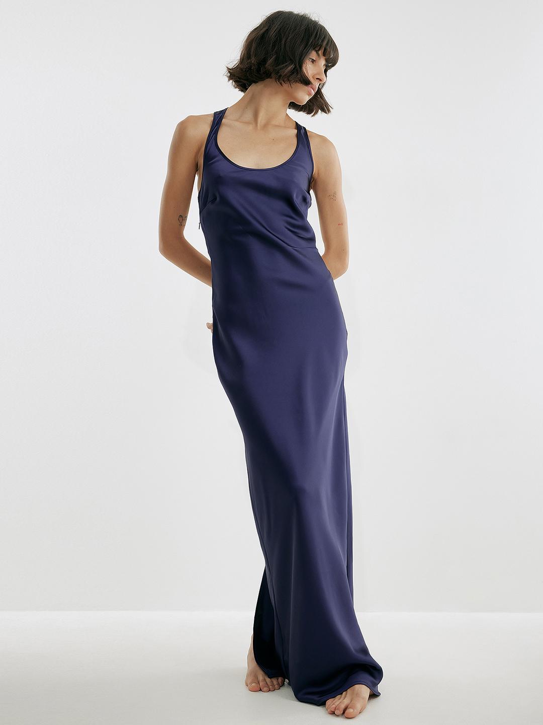 na kd blue satin dress Halterneck Satin Maxi Dress Blue
