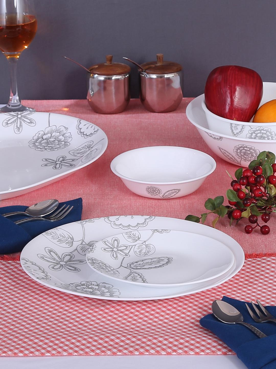 Buy Corelle Set of 21 White Black Printed Glass Dinner set