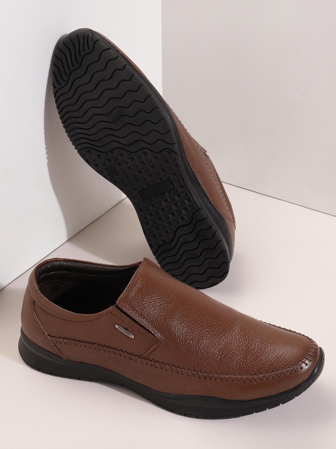 Red Chief Men Tan Leather Formal Slip-On Shoes