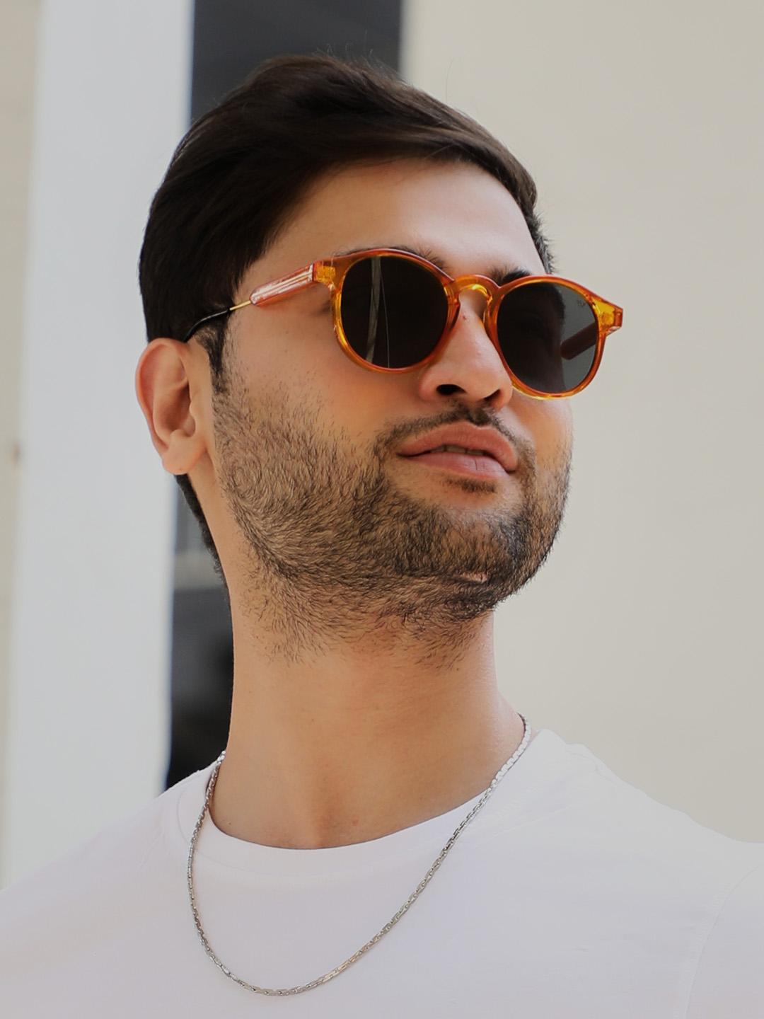 Buy Voyage Unisex Grey Lens Orange Round Sunglasses with UV