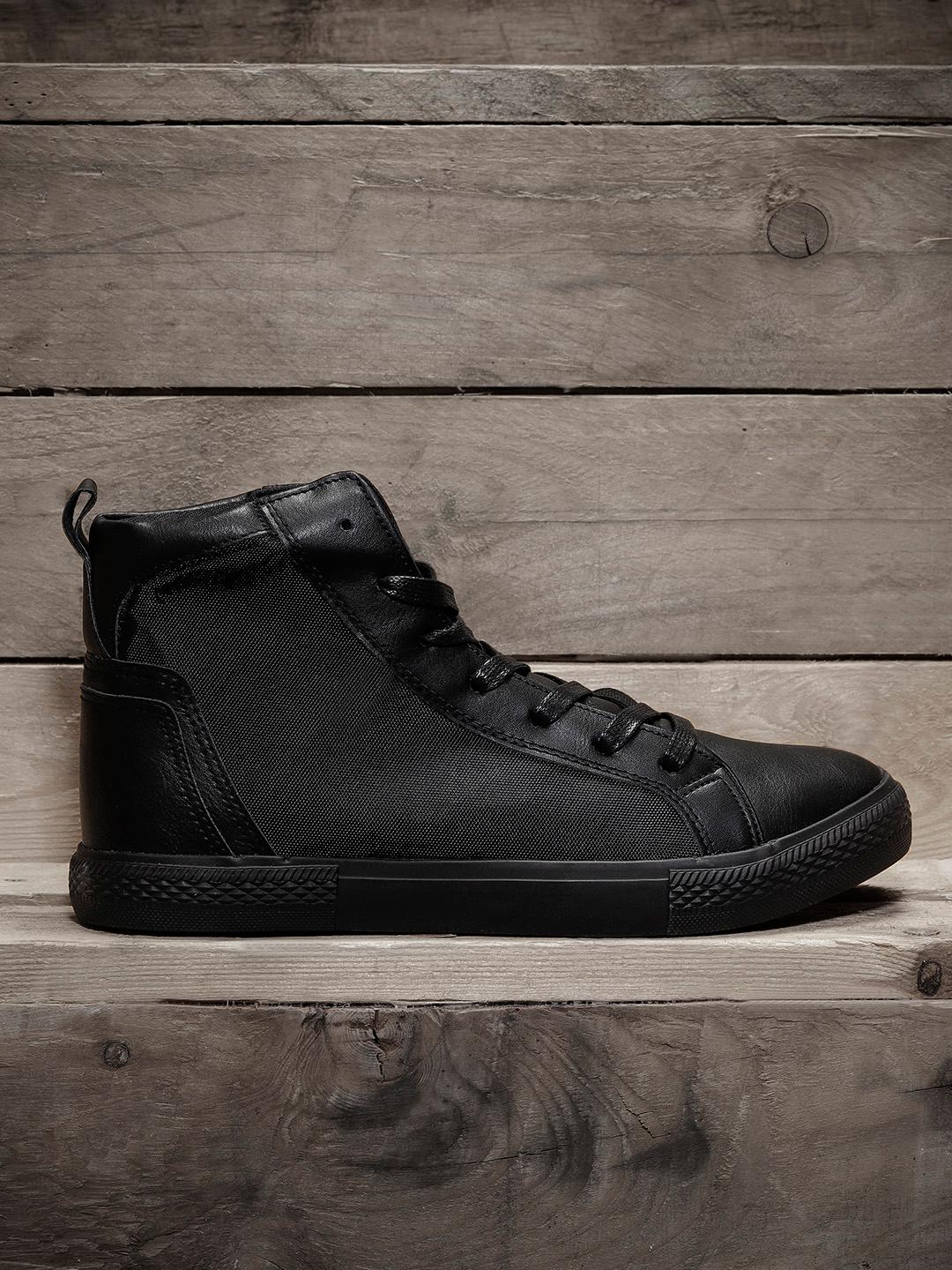 Buy Roadster Men Black Solid Synthetic Mid-Top Sneakers - Casual