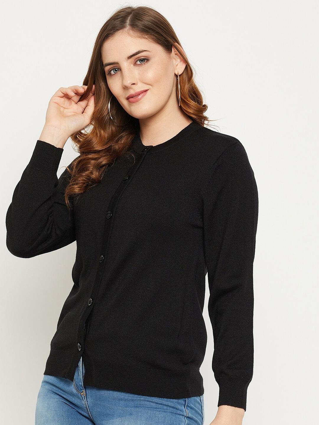 Cielo Women's Long Open Front Knit Cardigan – Solid Black, Side Pockets, Ribbed Trim, Medium Weight - View #4
