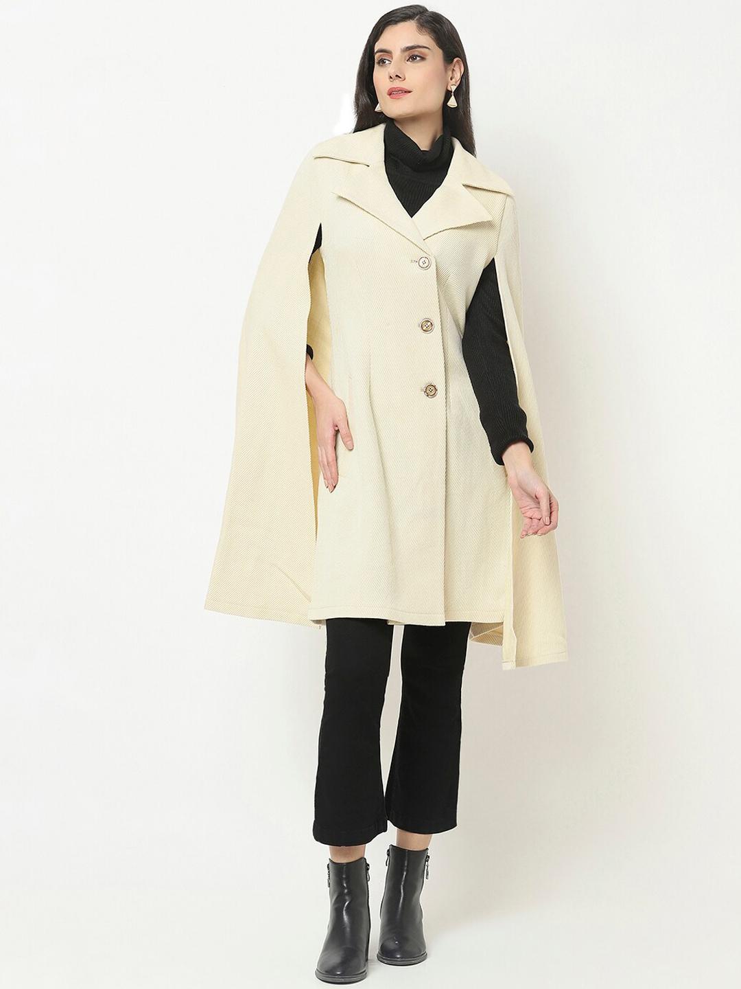 Buy Owncraft Women Cream Colored Solid Woolen Cape Coat Coats
