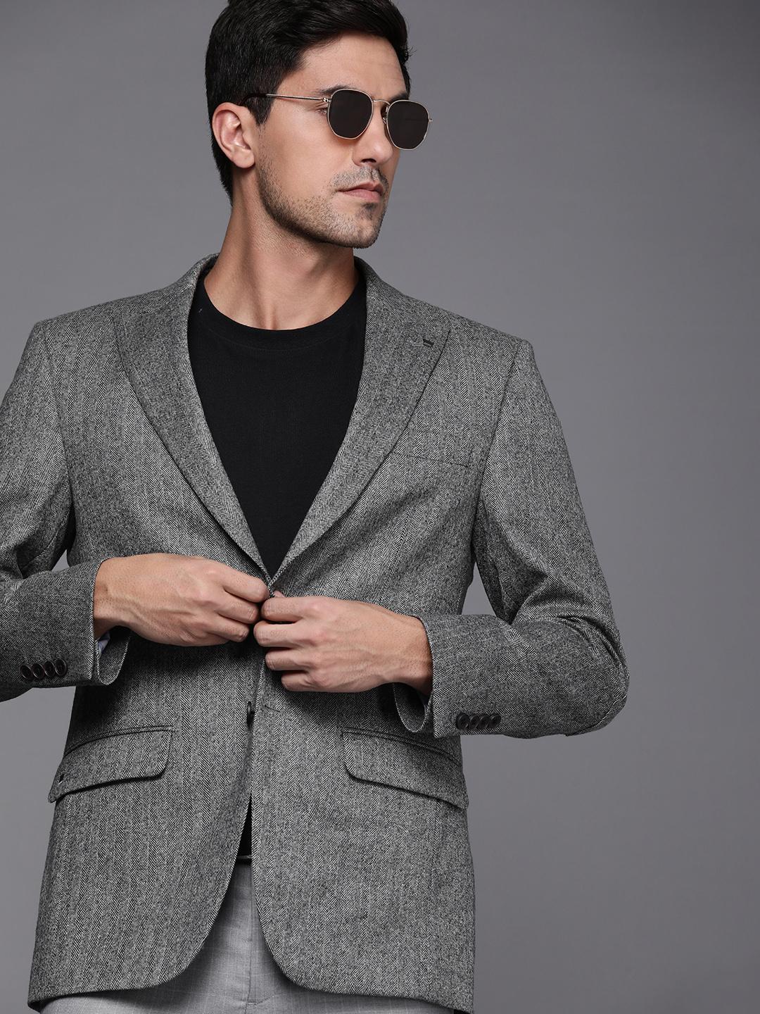 Louis Philippe Men Woolen Striped Single-Breasted Regular Fit Formal Blazer