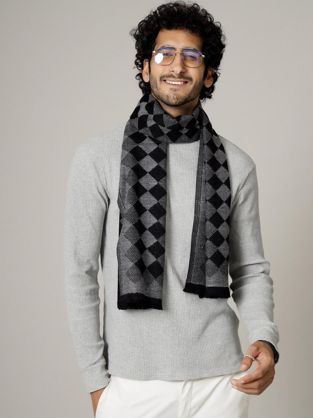 Buy HANDICRAFT PALACE Men Grey & Black Checked Wool Muffler
