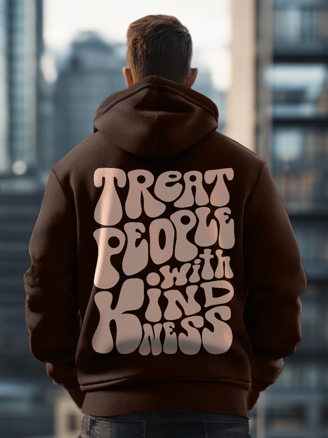 VEIRDO Men Brown Graphic Printed Cotton Fleece Regular Fit Hooded Pullover  Sweatshirt