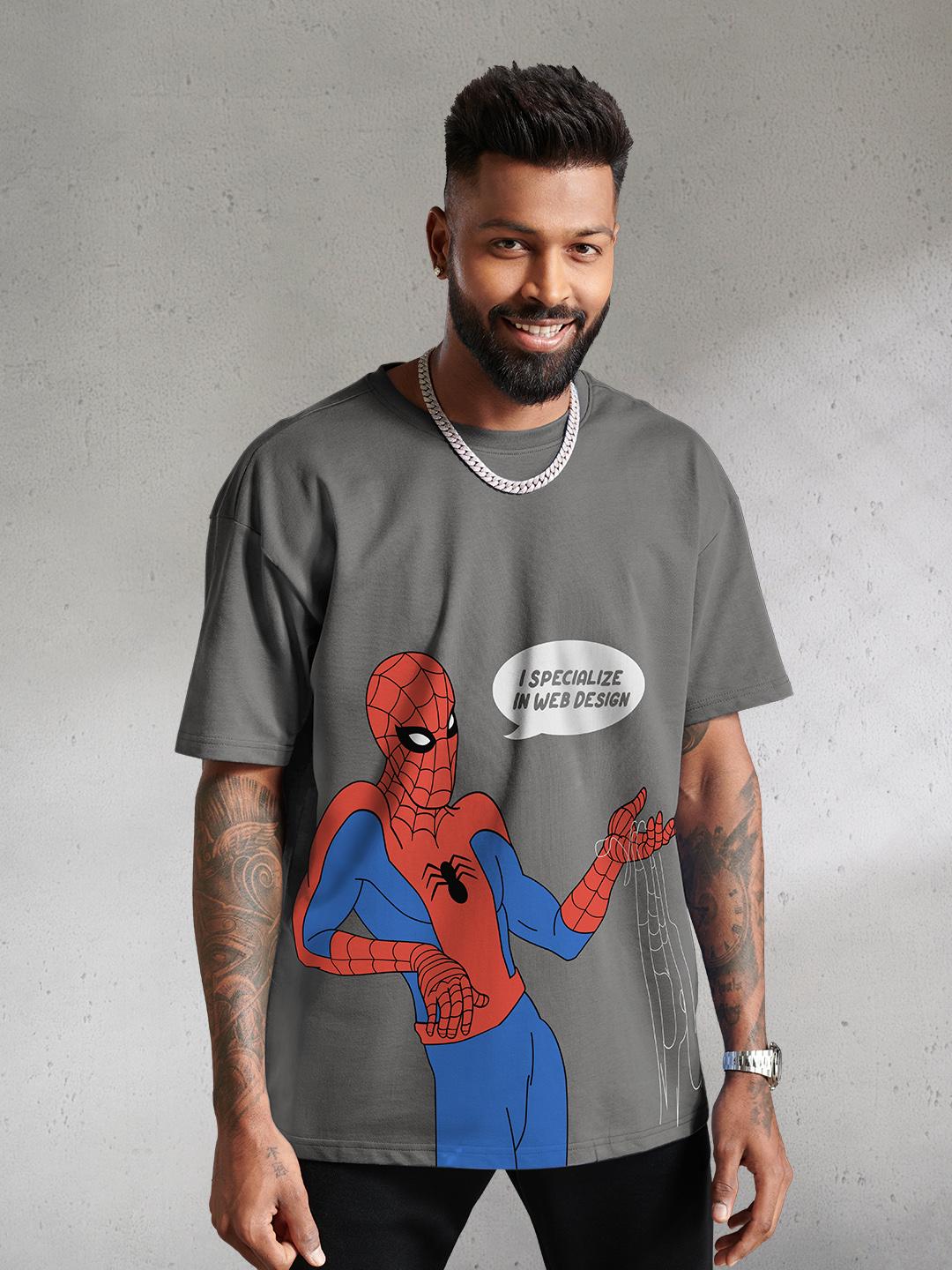 Buy The Souled Store Men Oversized Spider Man Grey Tshirts