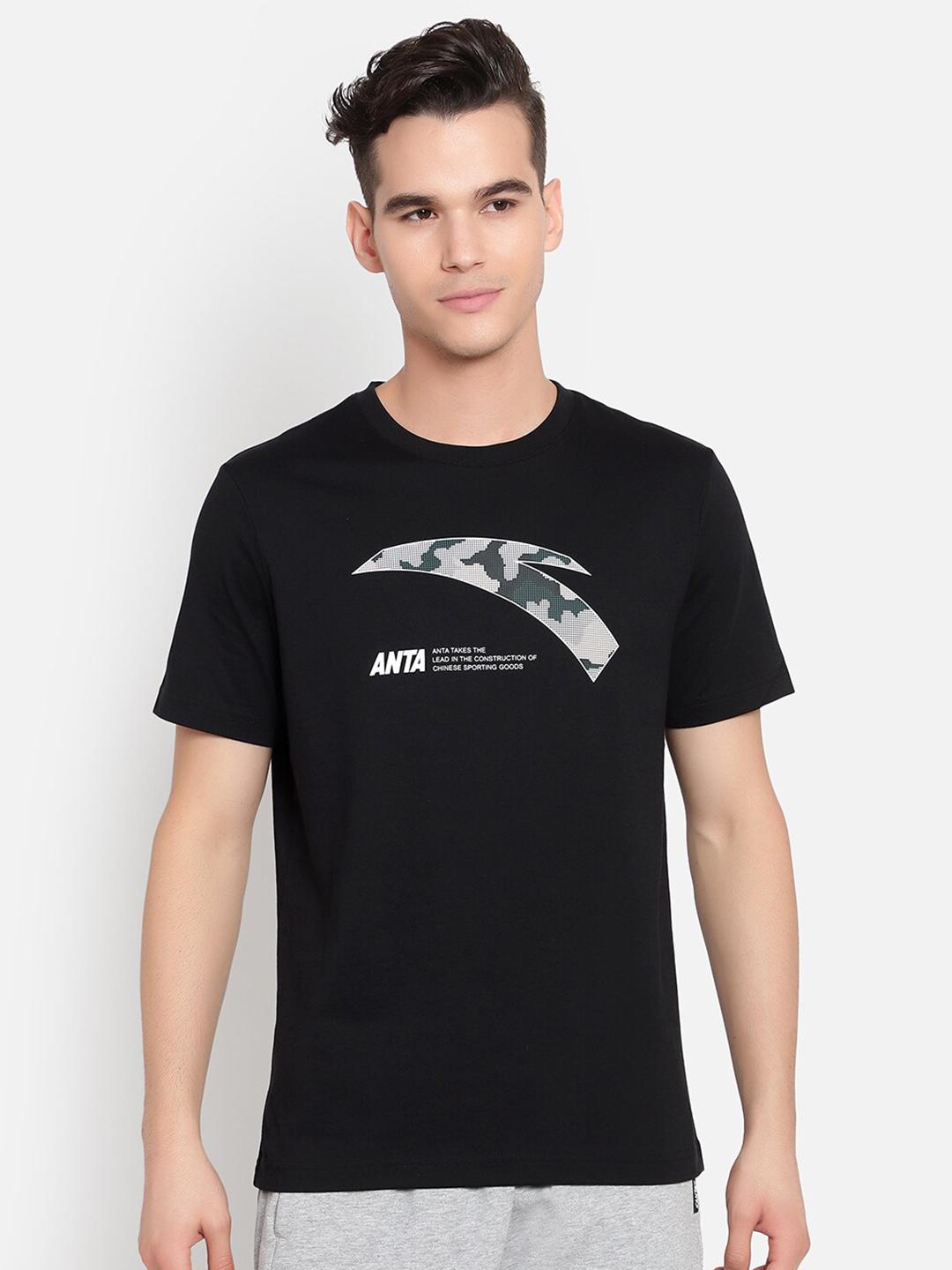 Buy Anta Men Black Typography Printed Cotton T-shirt - Tshirts for