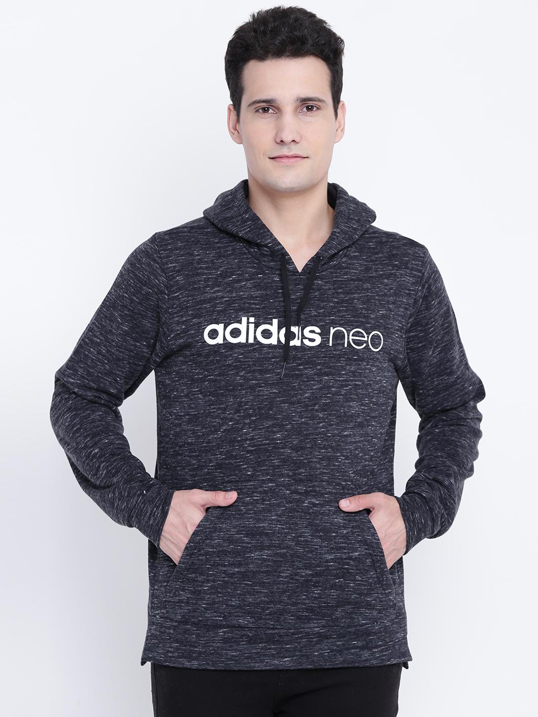 Buy ADIDAS NEO Men Charcoal Grey CE ML Printed Hooded Sweatshirt