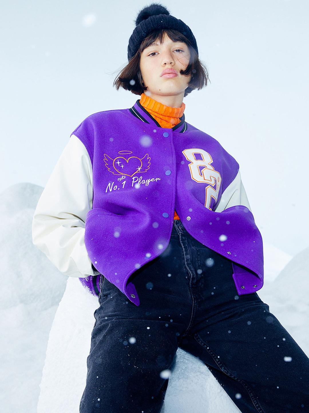 Buy H&M Women Purple Twill baseball Jacket - Jackets for Women