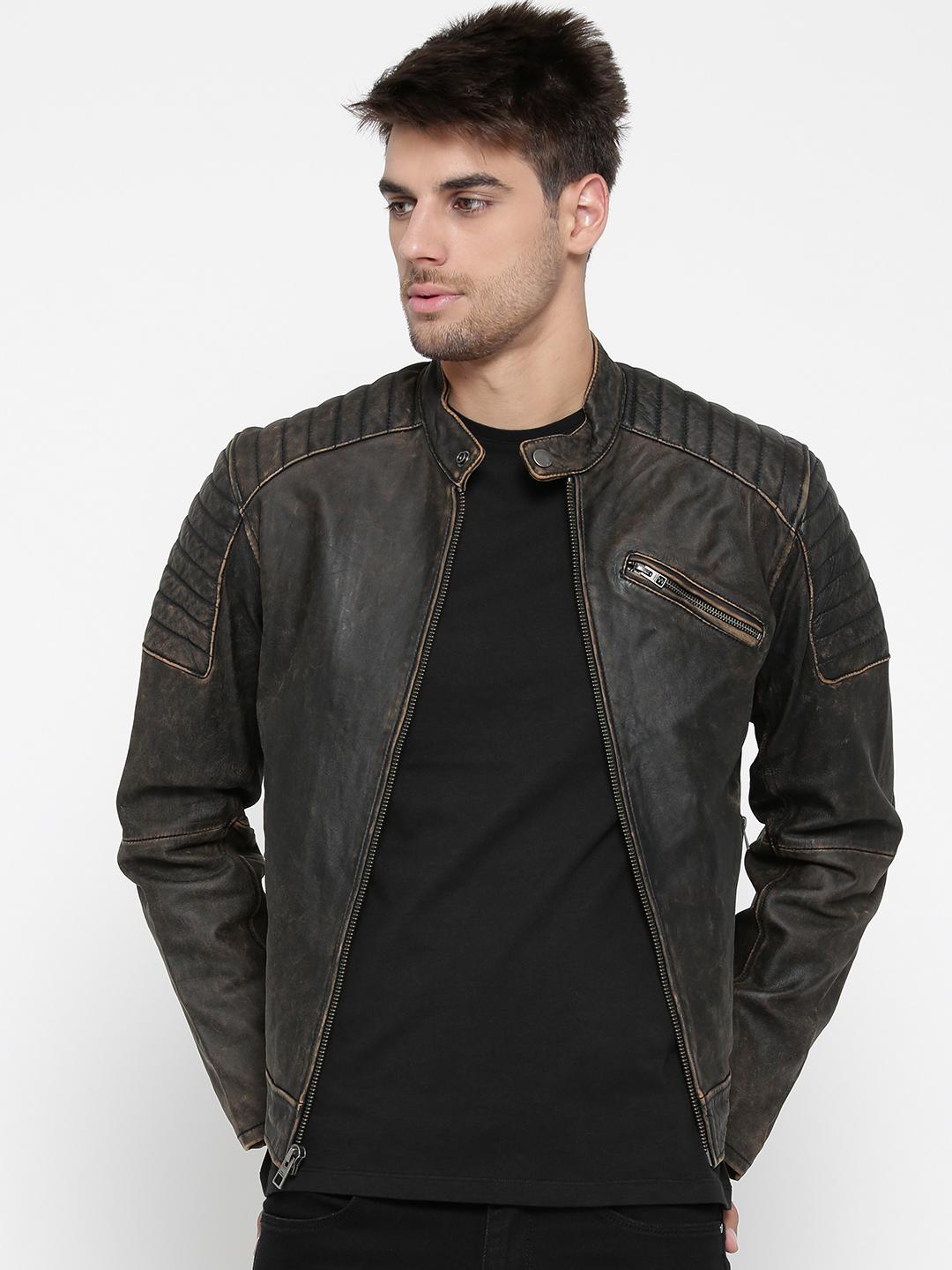 Buy Harley-Davidson Men Brown Solid Leather Jacket - Jackets for