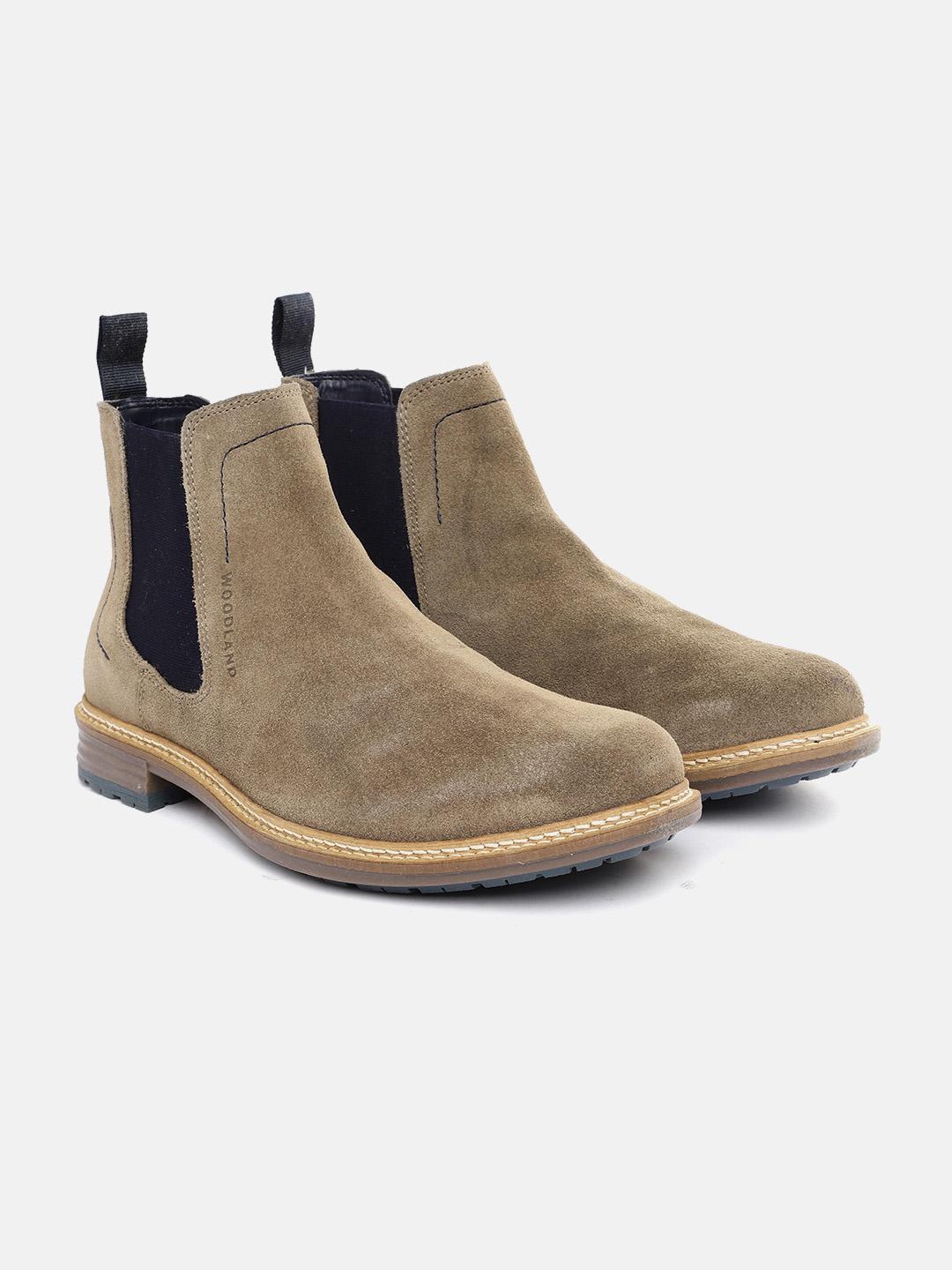 Buy Woodland Men Khaki Suede Mid-Top Chelsea Boots Boots for Men