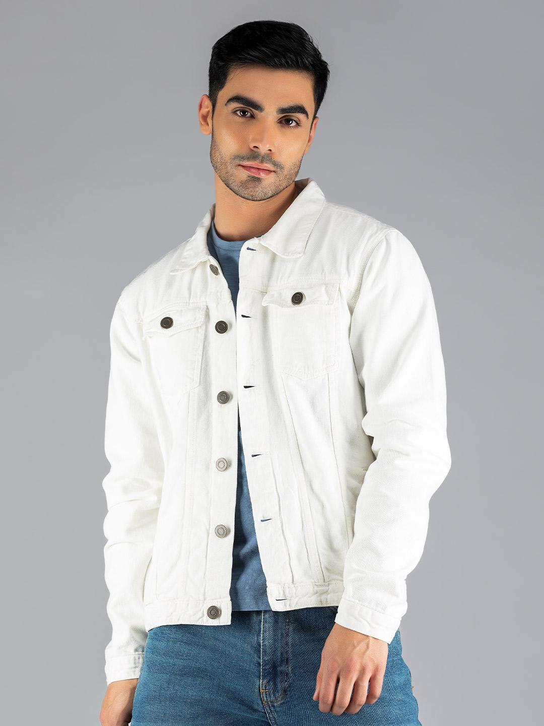 Buy Dennis Lingo Men White Washed Lightweight Outdoor Denim Jacket - Main Image