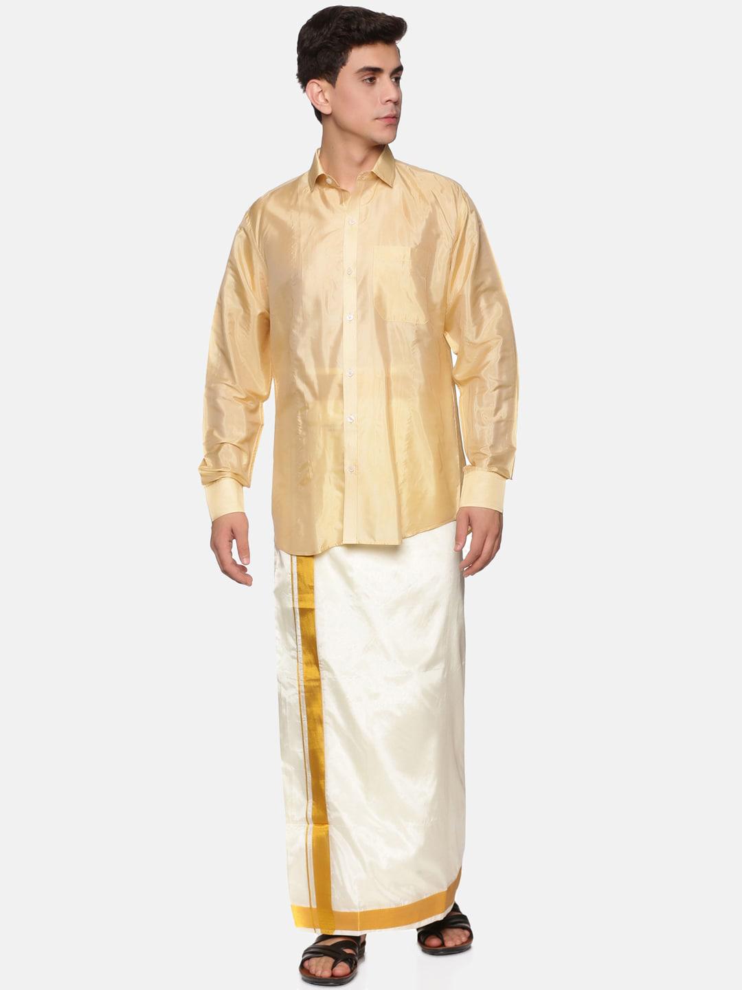 Buy Sethukrishna Men Beige & White Clothing Set - Myntra